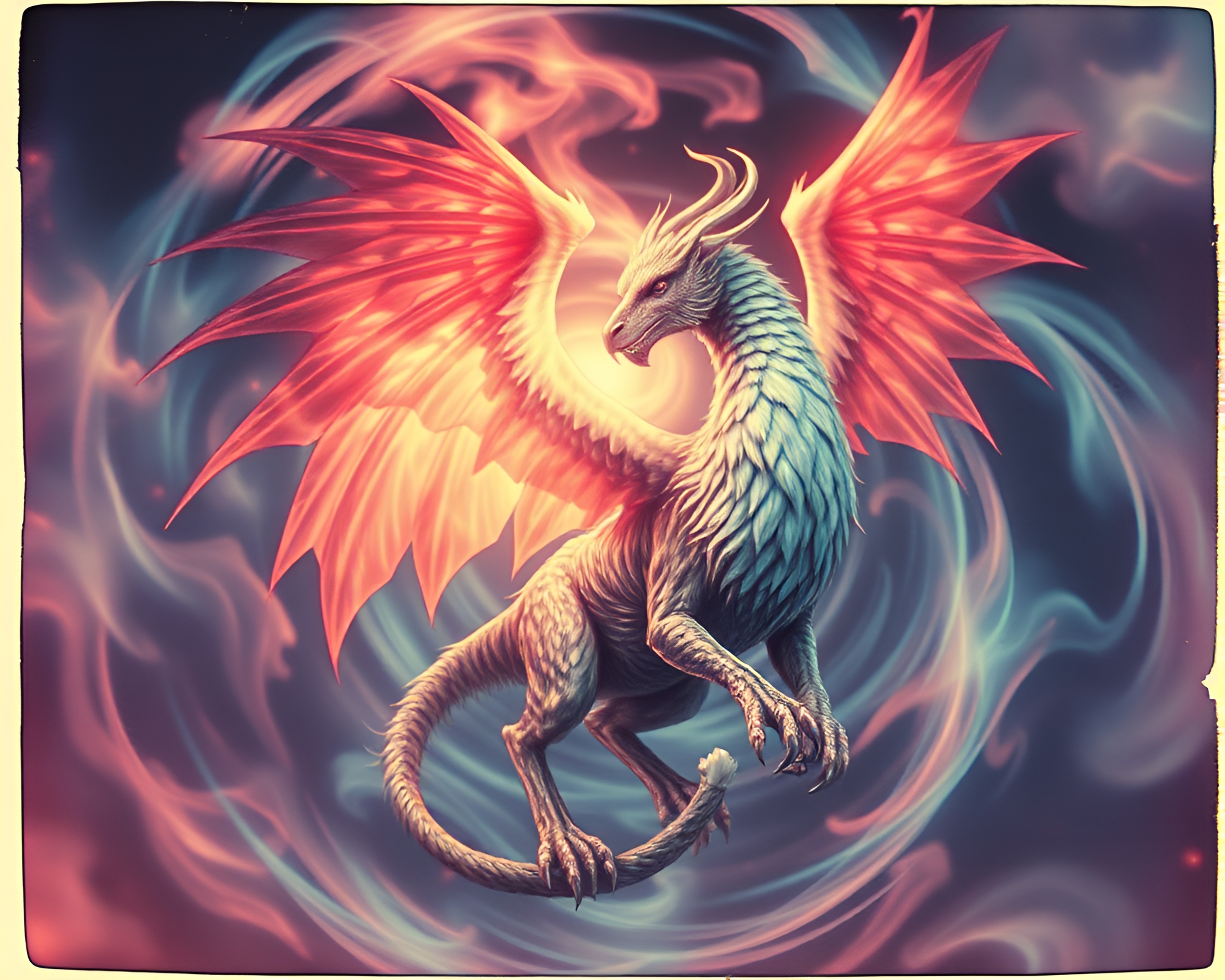 Majestic Gryphon in Swirling Vintage Hologram – free AI stock image