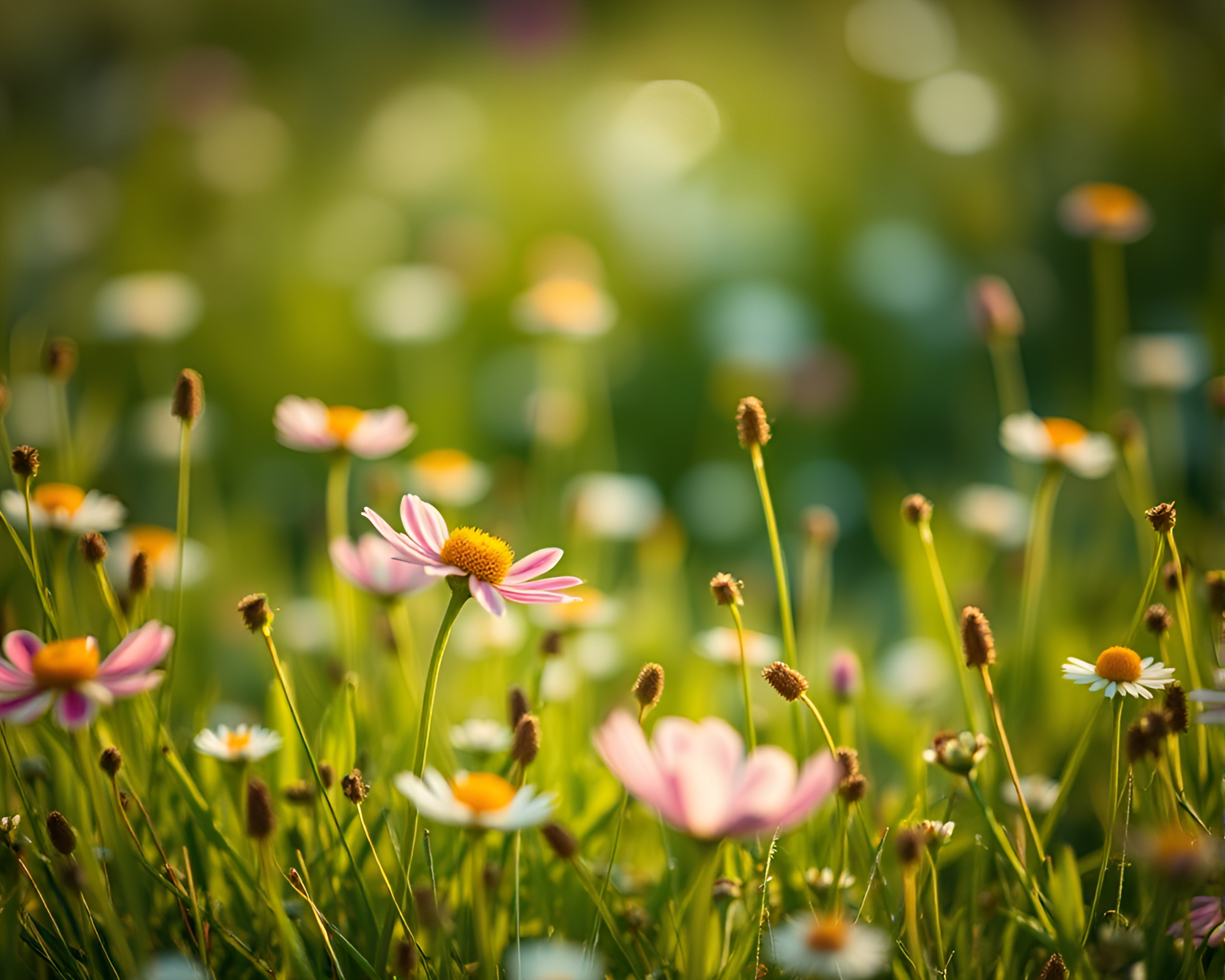 Macro Flowering Meadow under High-Key Lighting – free AI stock image