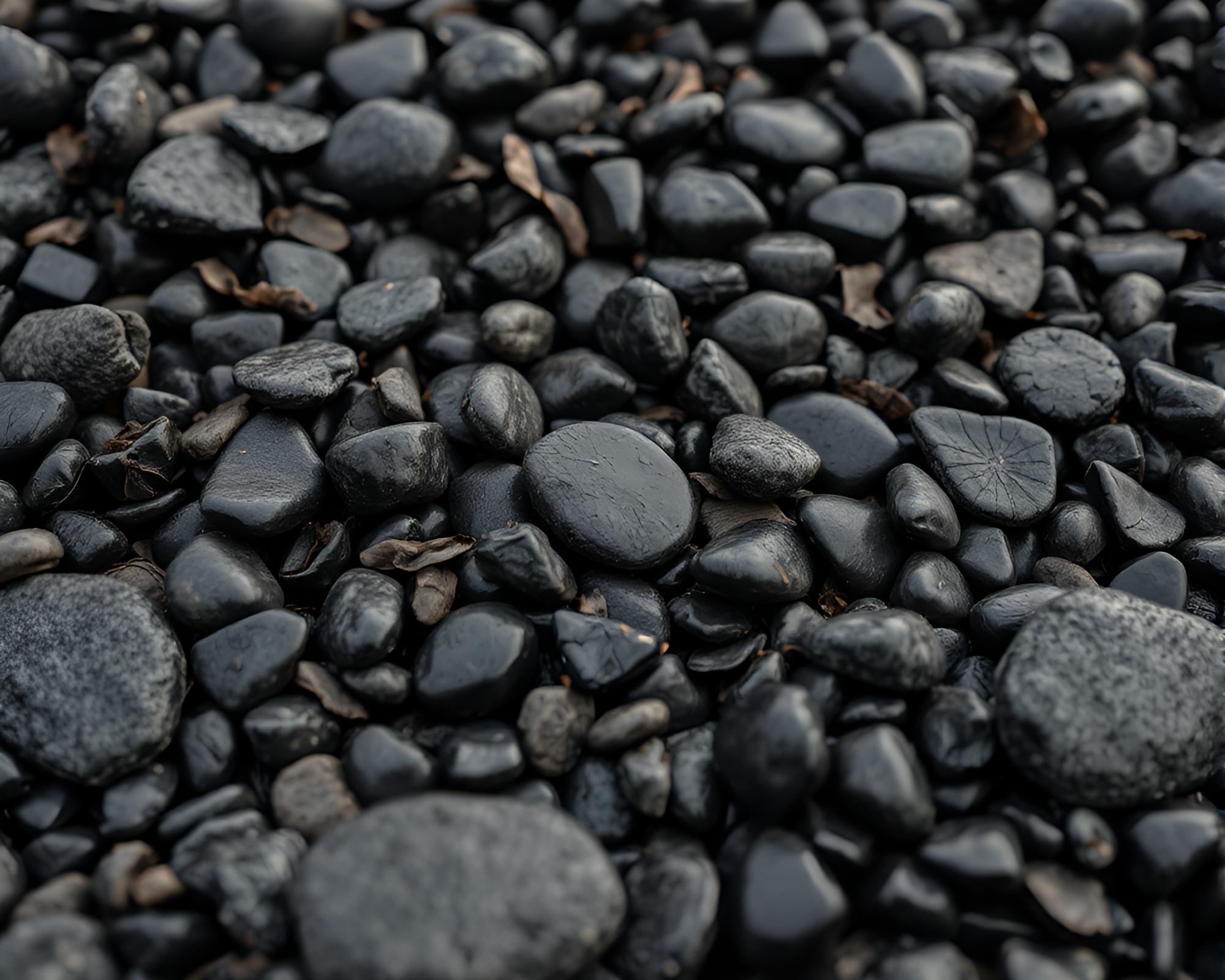 Pebble Shoreline: Oil-Rich Leaf Litter Noir Composition – free AI stock image