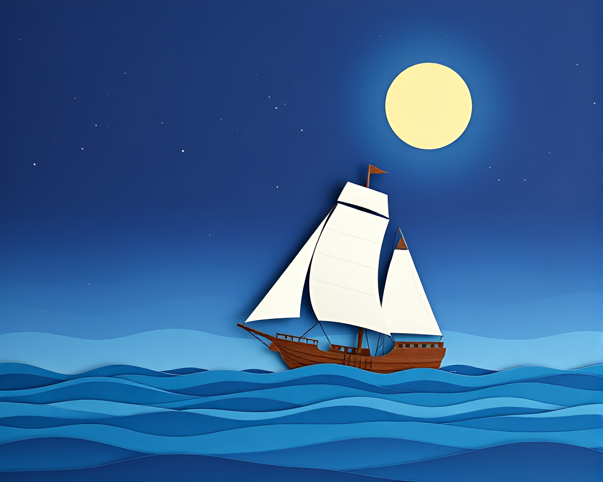 Classic Sailboat Under Starlit Sky Paper Cutout Art – free AI stock image