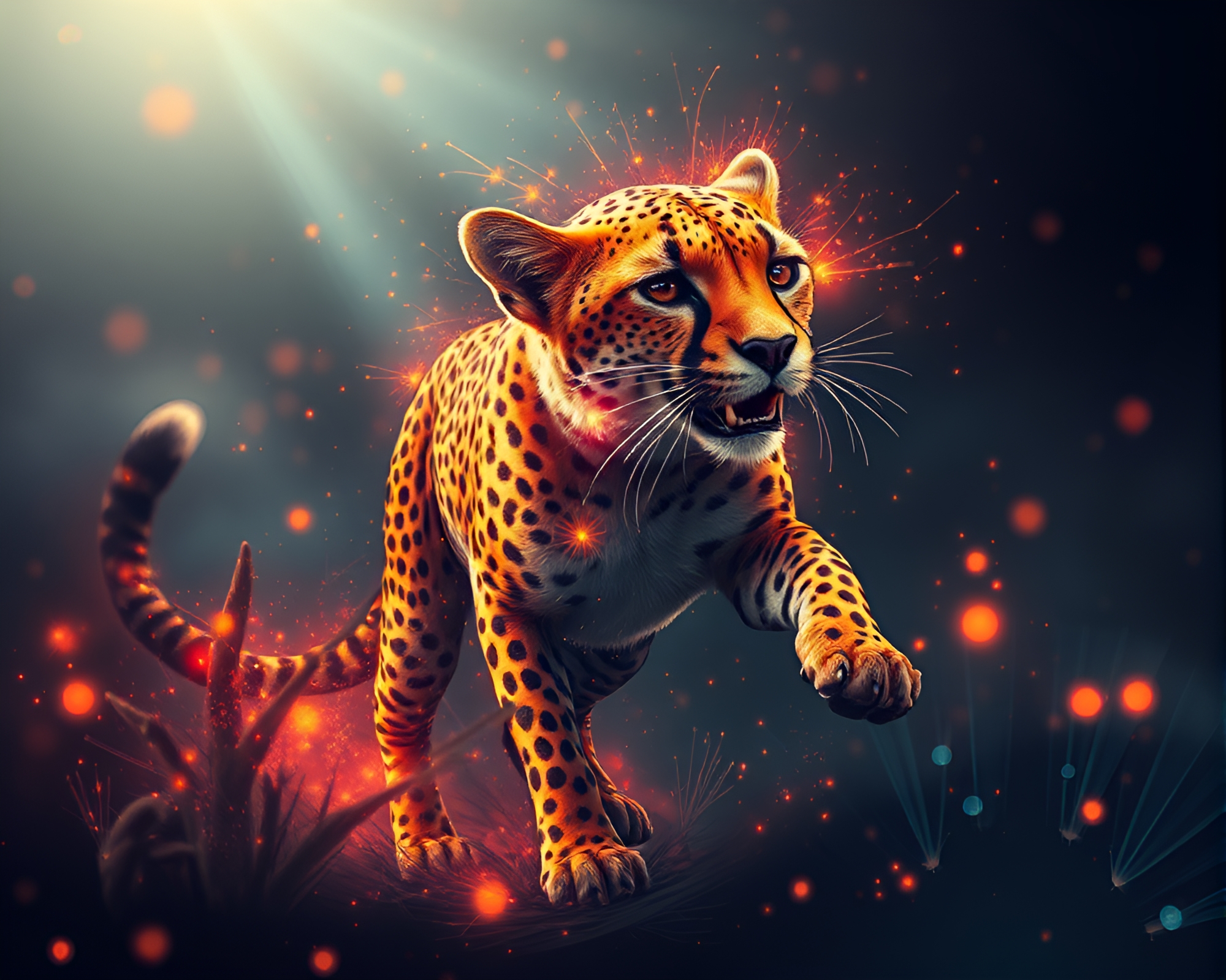 Cheetah in Digital Bloom Technical Illustration – free AI stock image