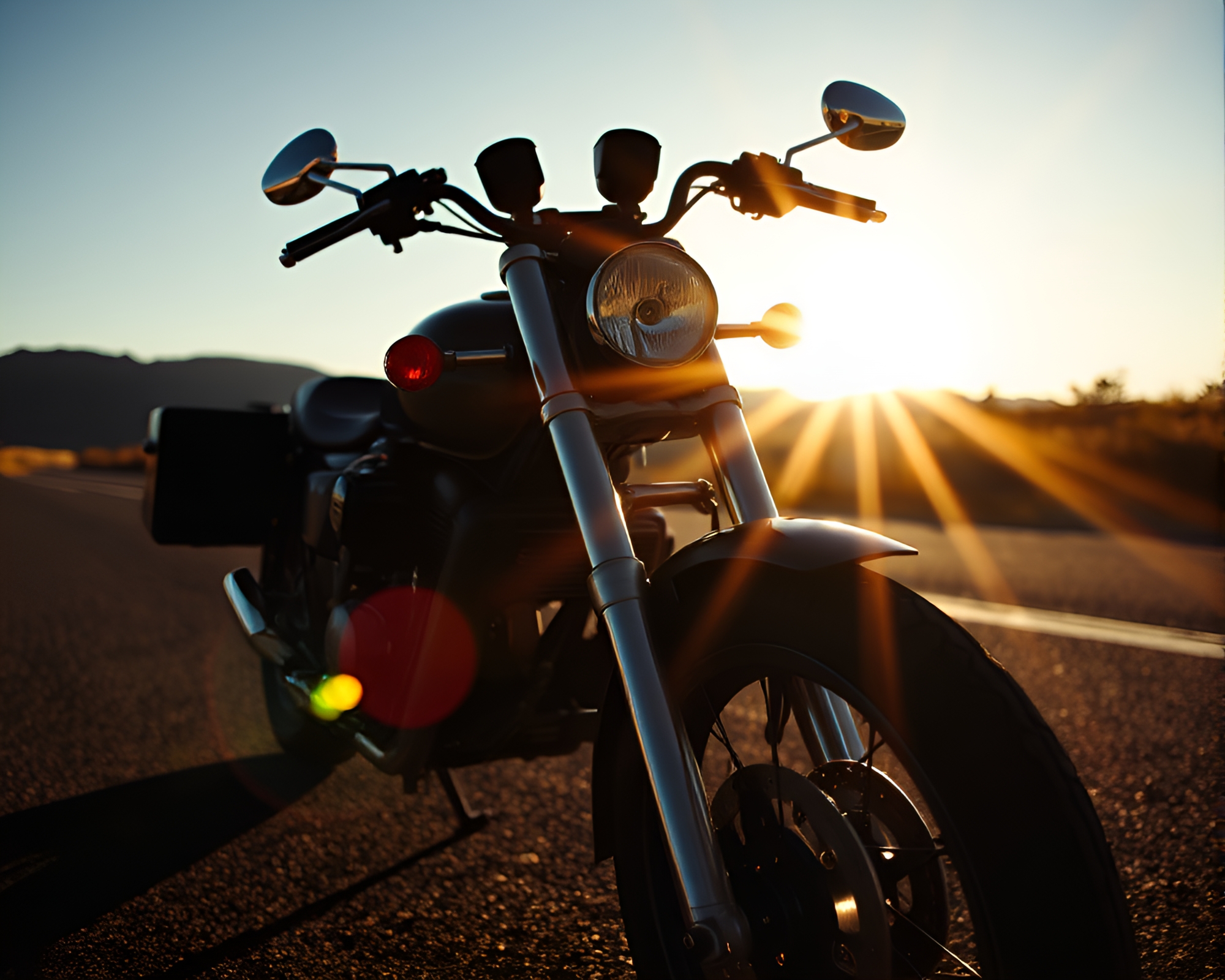Ultraviolet Motorcycle Riding Through Sun Glares – free AI stock image