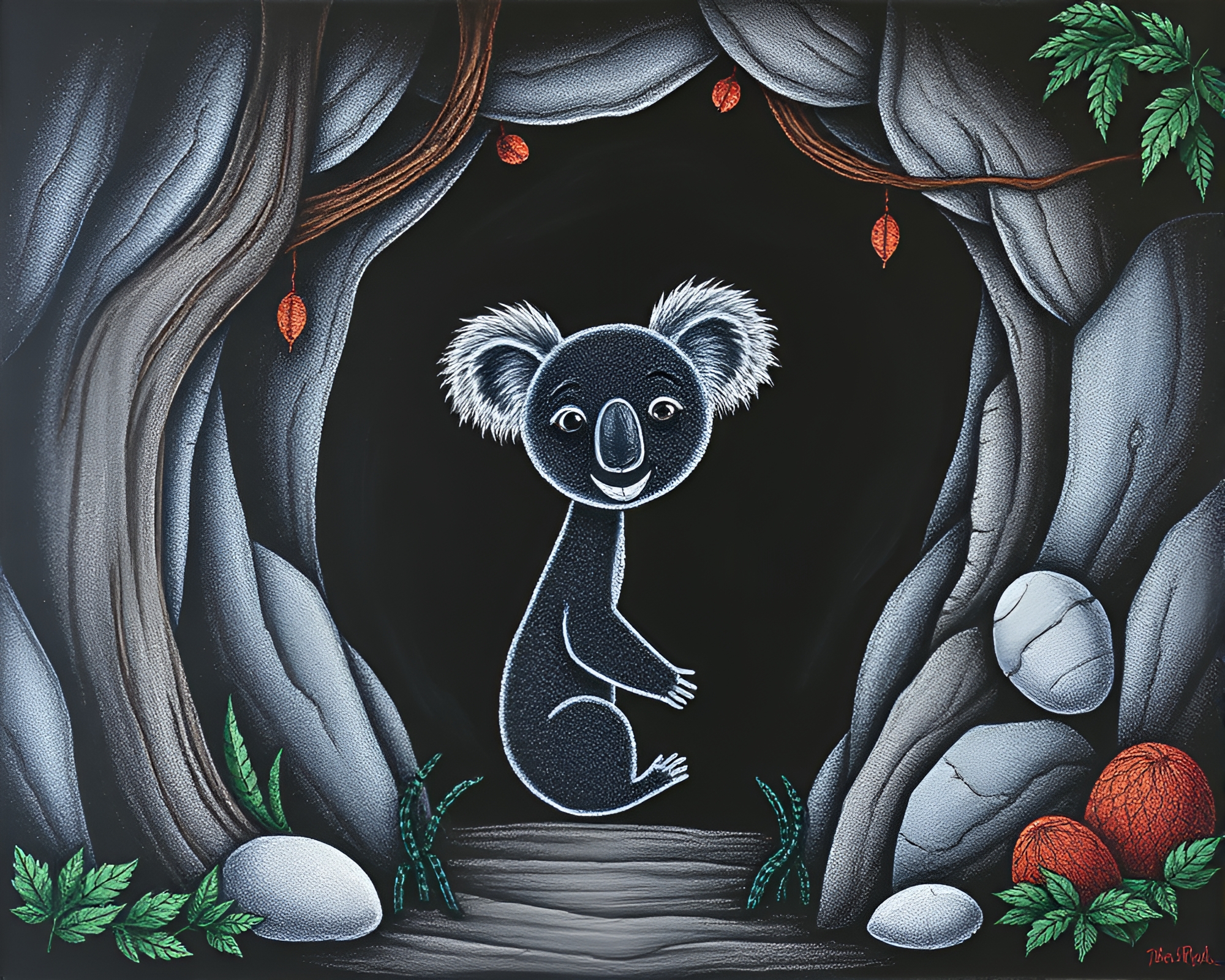Koala in Beadwork Oasis: Chalkboard Art – free AI stock image