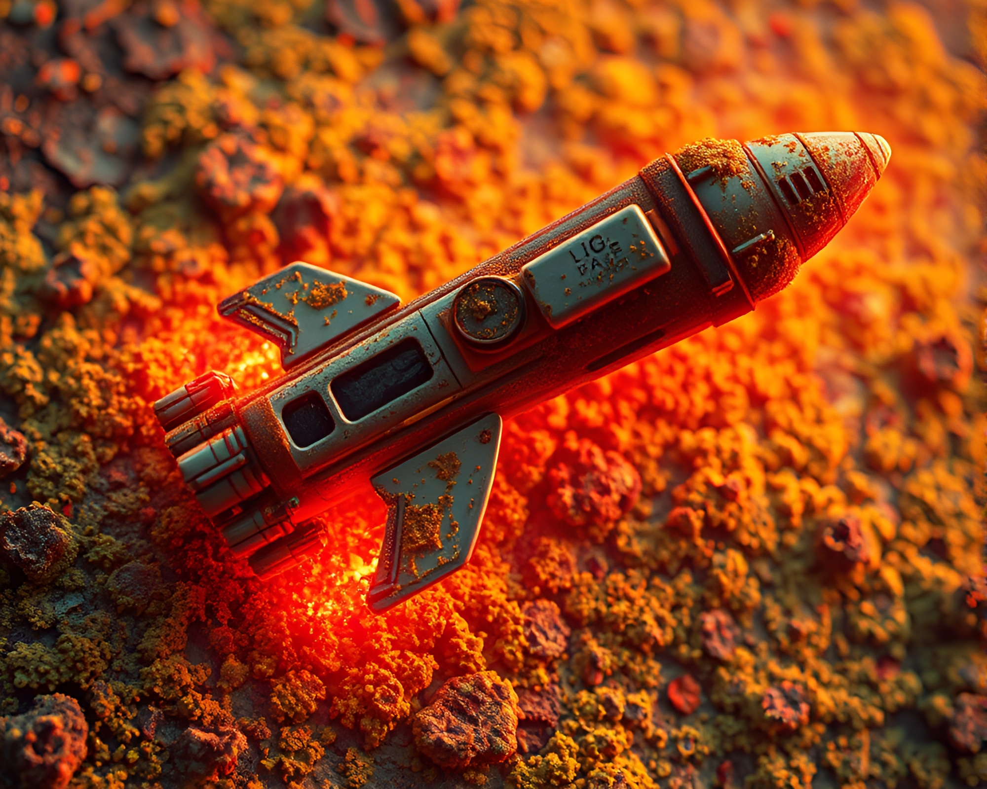 Fractal Glow Shuttle Amid Lichen Textures – free AI stock image