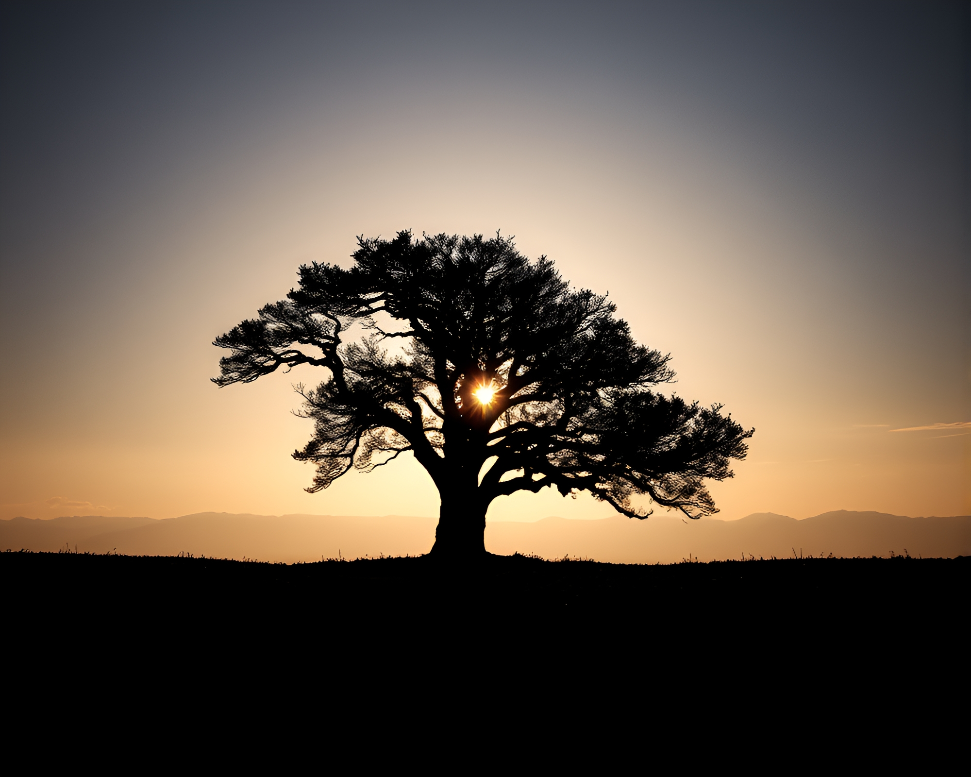 Ancient Tree Silhouette with Prism Refractions – free AI stock image