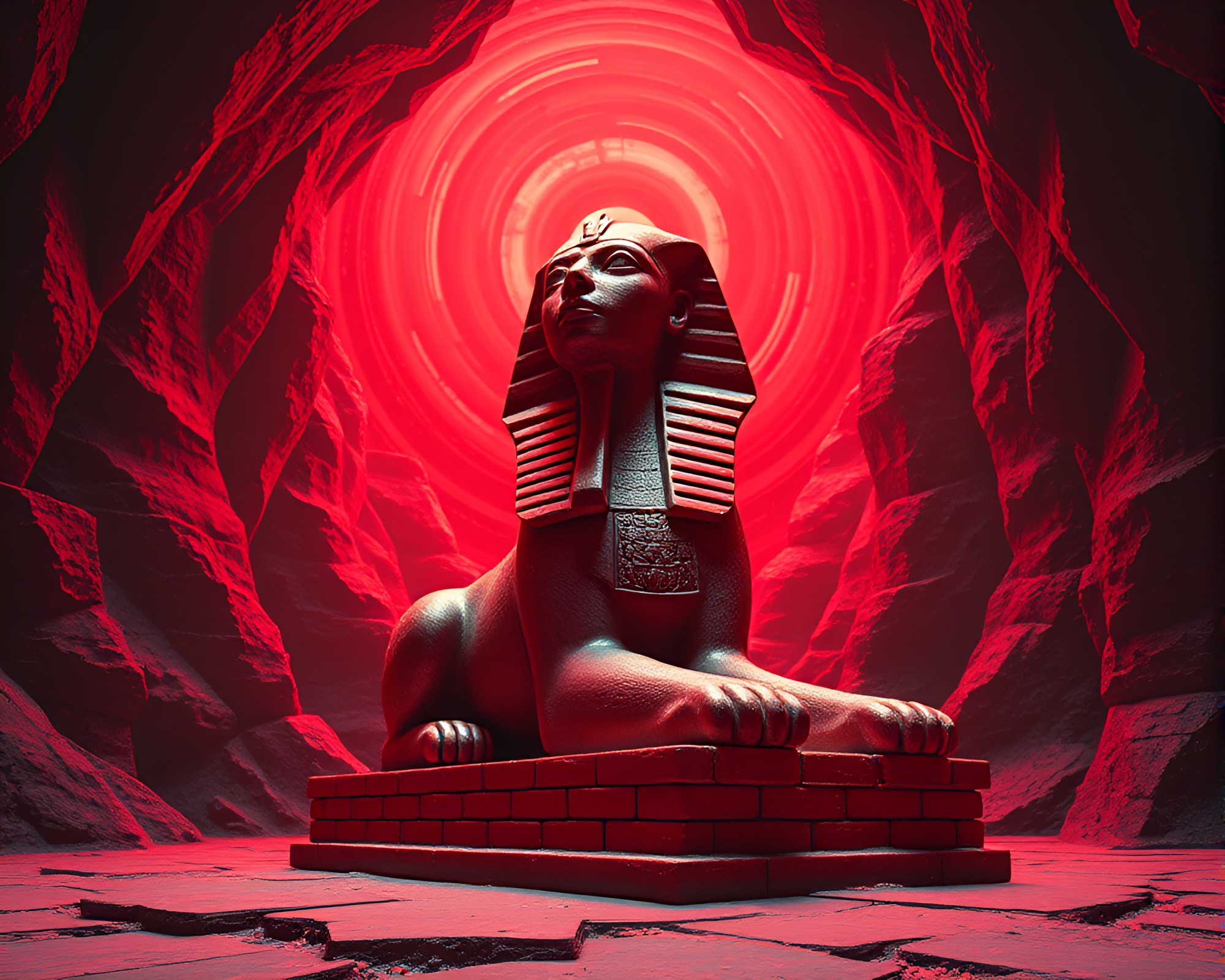 Retro Futurism Sphinx Statue Vortex Twist – free AI stock image