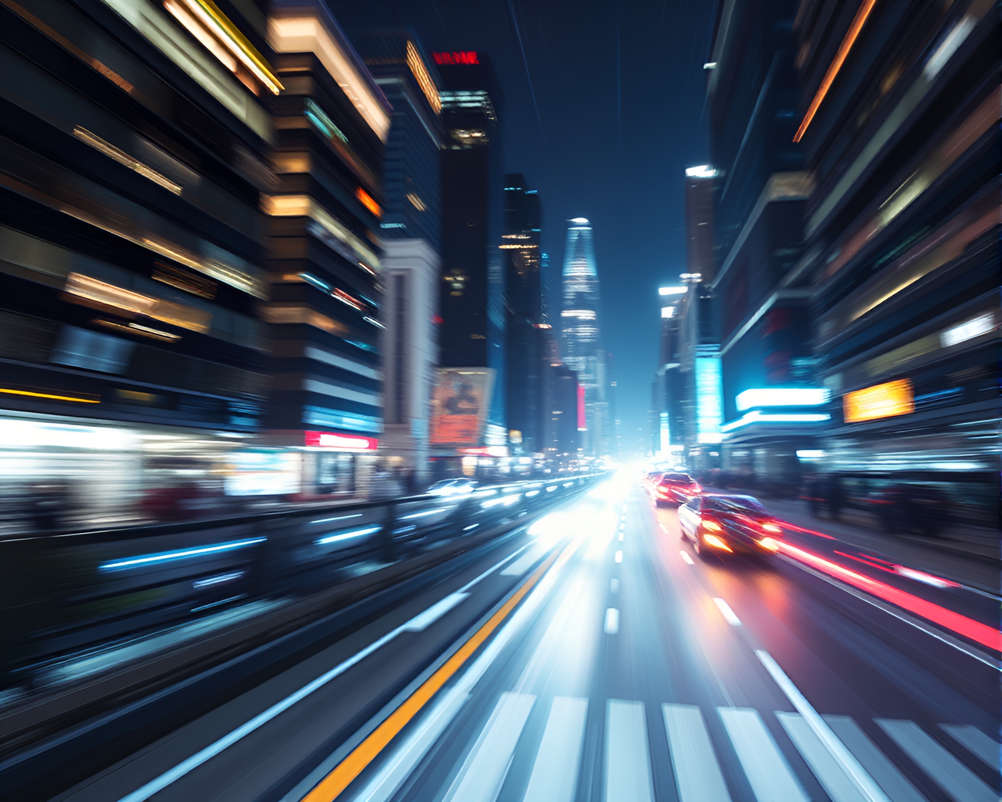 8-Bit Virtual Cityscape with Motion Blur Streaks – free AI stock image