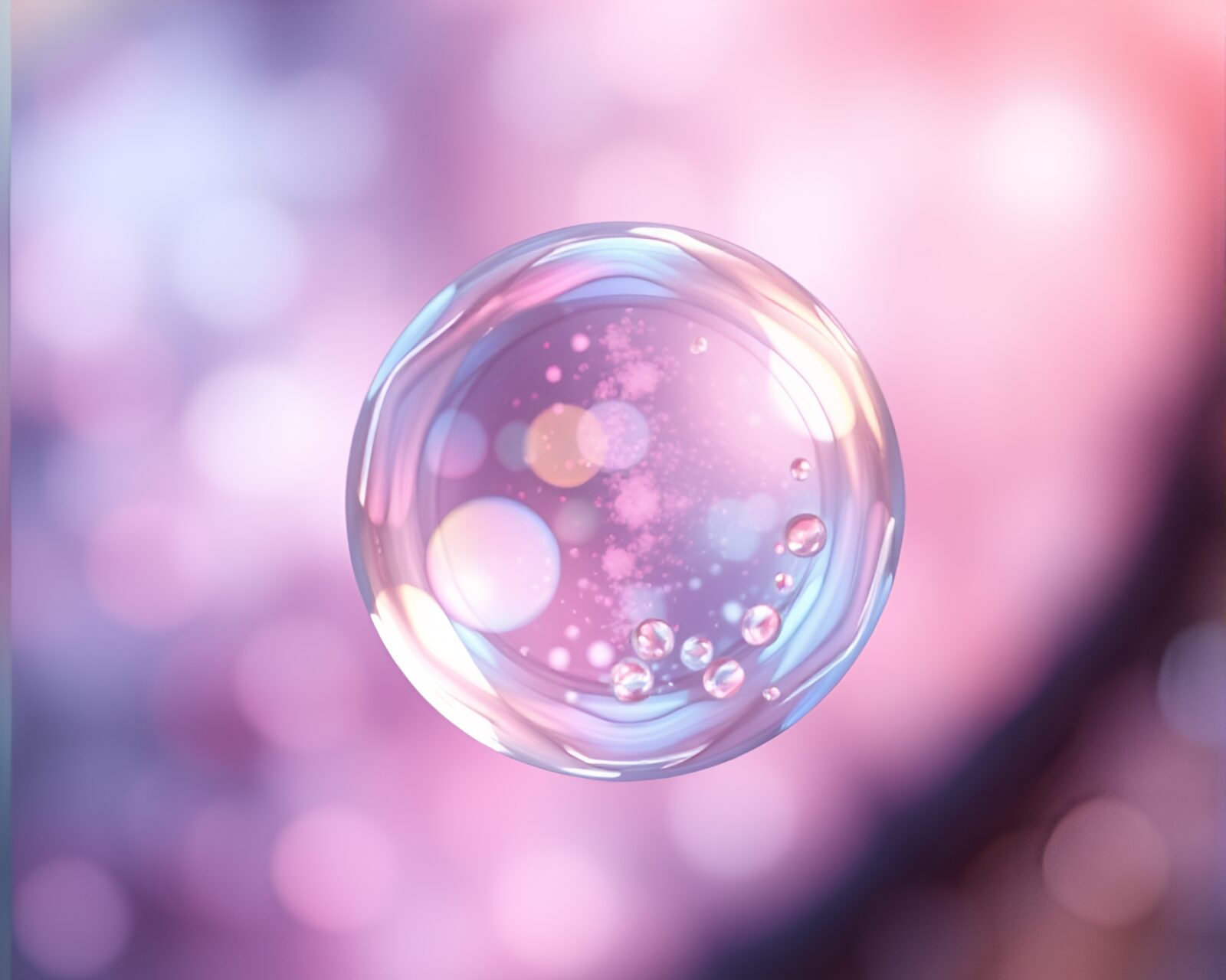 Enchanting pastel-toned fantasy scene with glass orb and bokeh