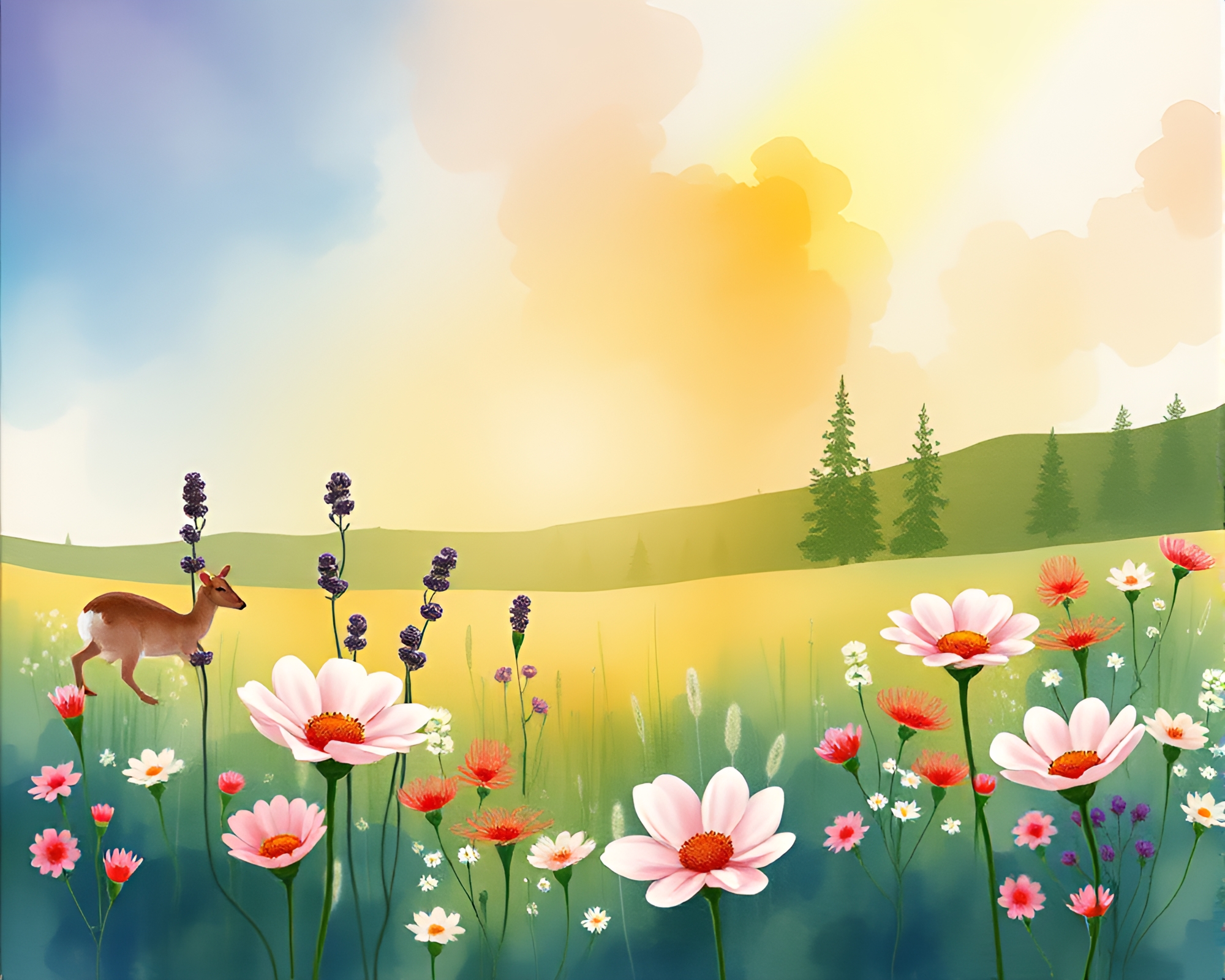 Watercolor Blooms in Northern Tundra Spotlight – free AI stock image
