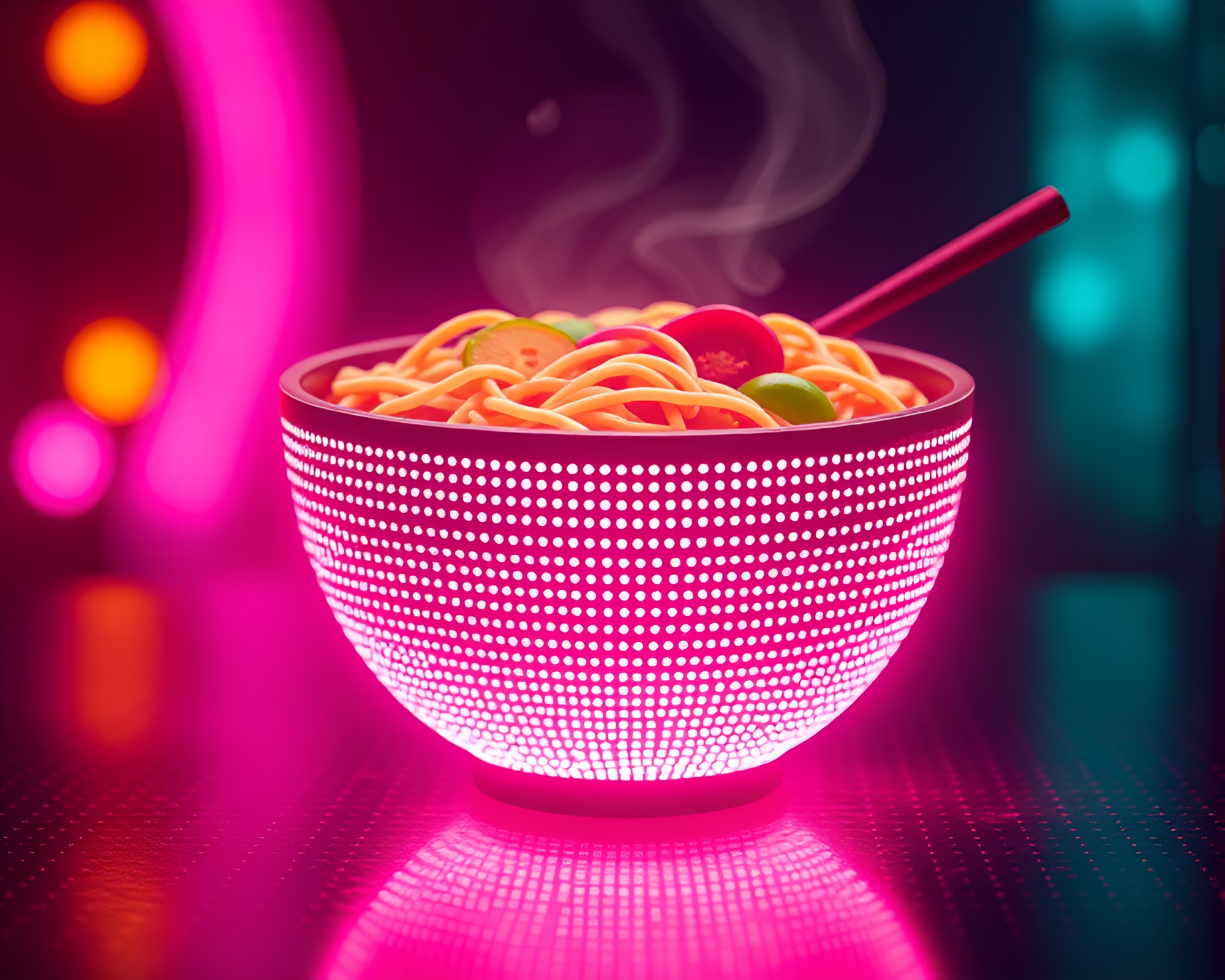 Digital Ramen Bowl in Neon Glow – free AI stock image