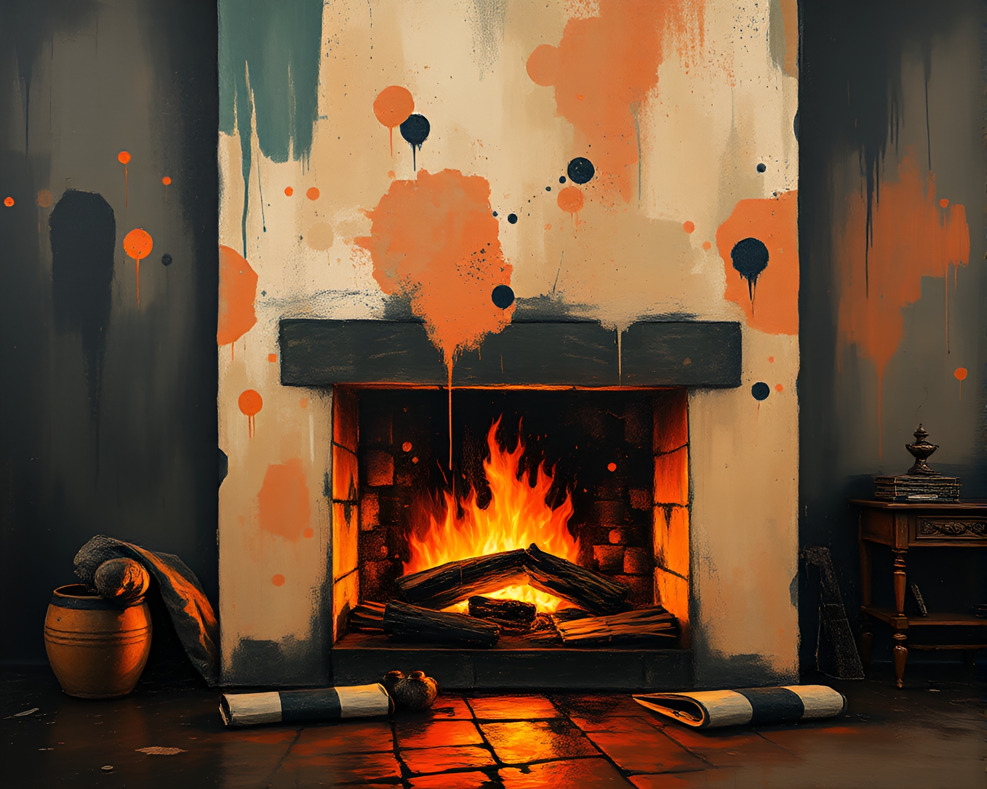 Mildew Spots Abstract Expressionism by Fireplace Light – free AI stock image
