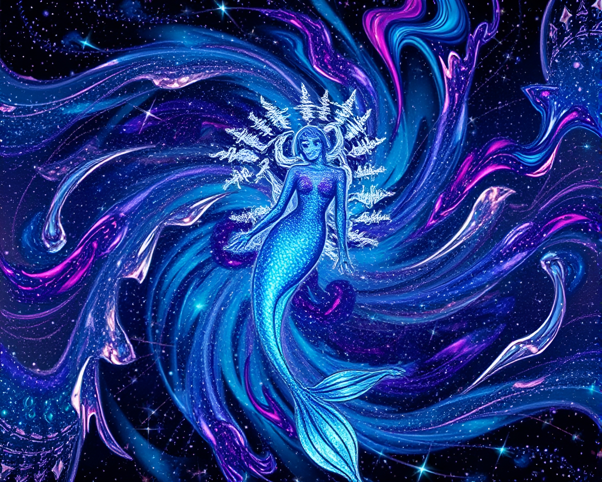 Enchanted Mermaid in Metallic Vortex Twist Photocollage – free AI stock image