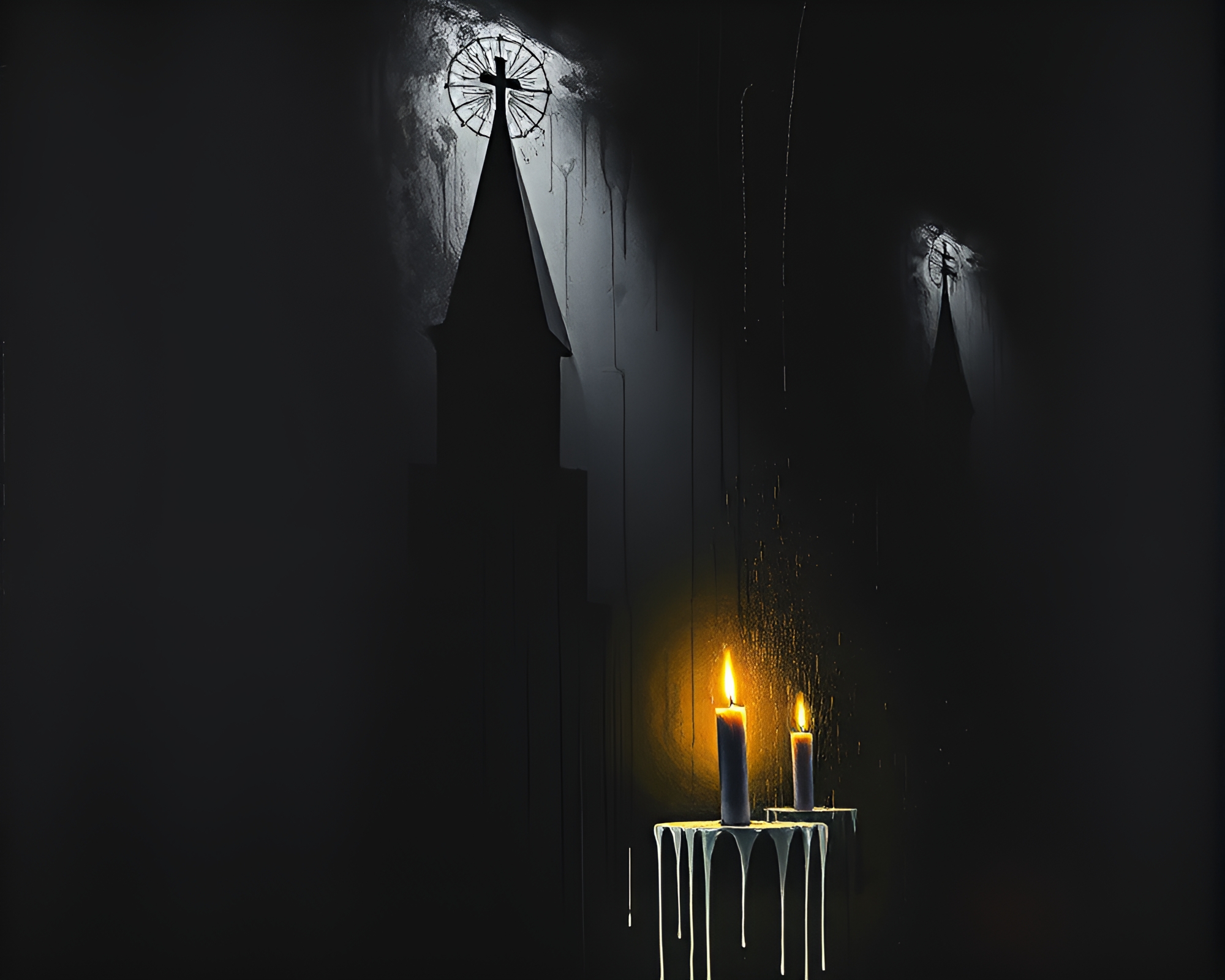 Spray Paint Drips Embrace Pocket Sundial in Church Candlelight – free AI stock image