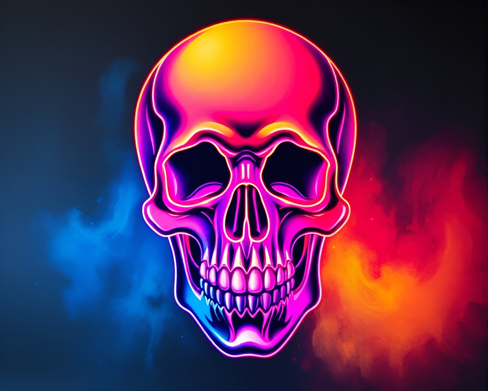 Vibrant impasto crystal skull sculpture glowing in neon hues