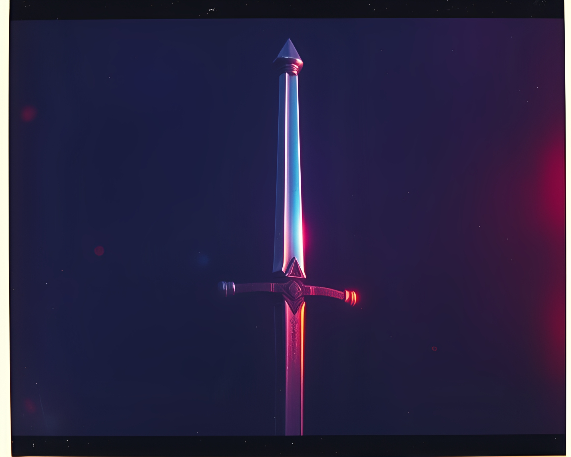 Iridescent Sword Grid Overlay Polaroid Composition – free AI stock image