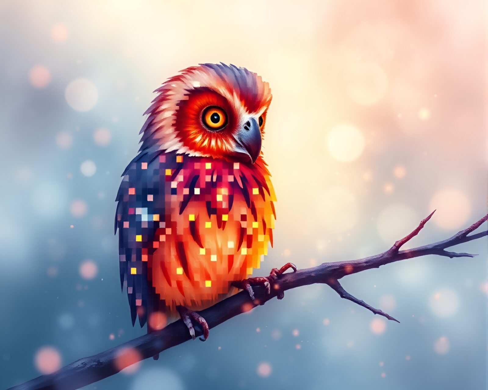 Magical dwarf surrounded by vibrant LED pixel lights