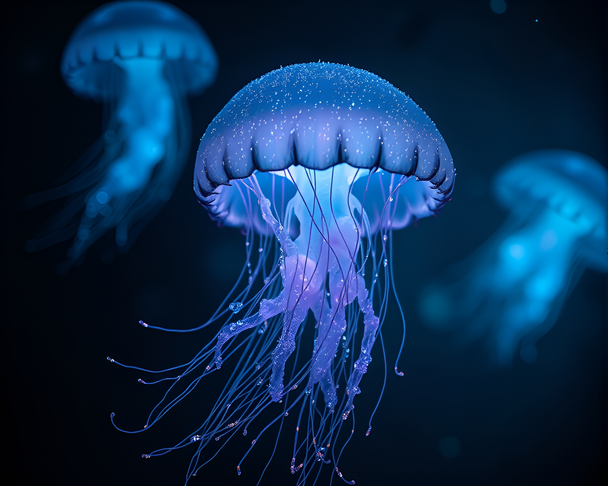 Bioluminescent Jellyfish in Negative Space with Glitter Dust – free AI stock image