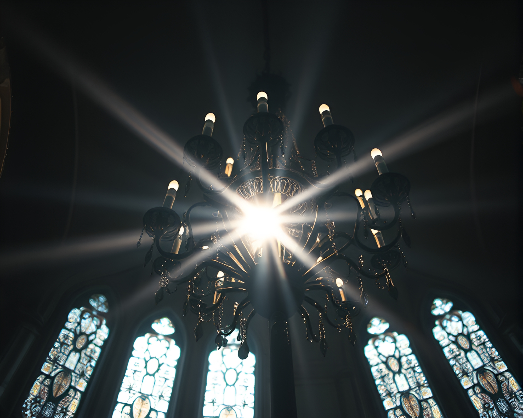 Gothic Cybernetic Chandelier With Solar Flare Glow – free AI stock image
