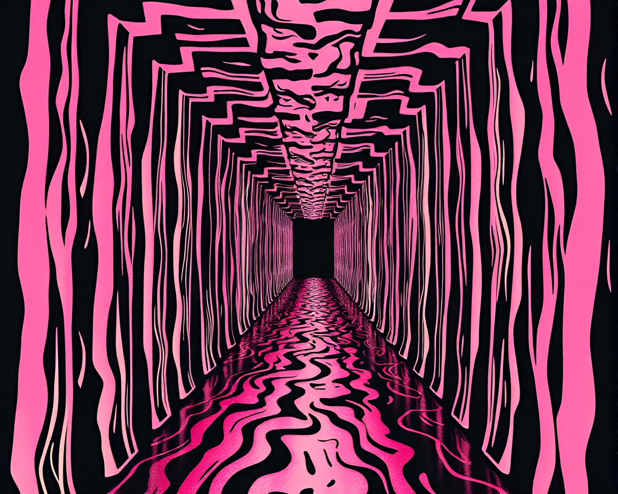 80s VHS Style Mirror Maze Linocut Composition – free AI stock image