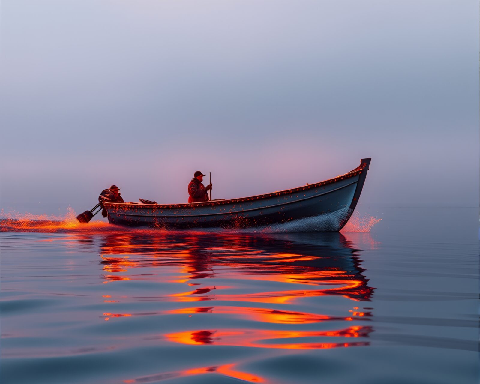 Foil-stamped hydrofoil boat in warm burnt orange ambiance