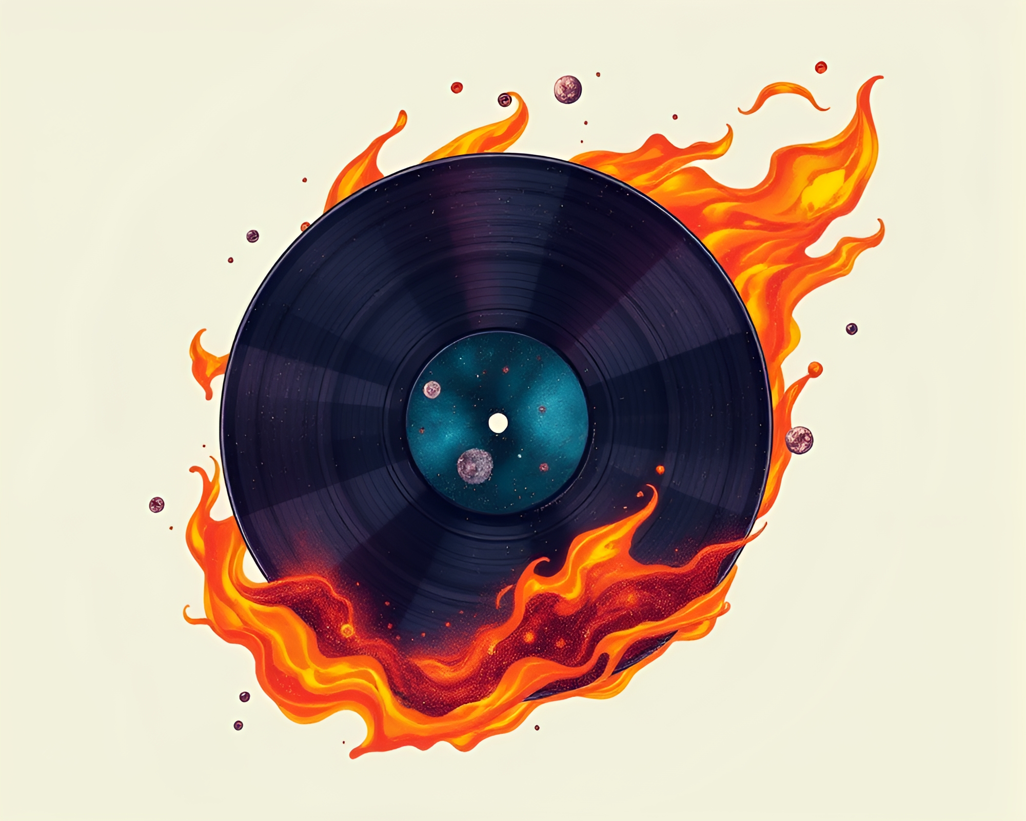 Galaxy Vinyl Record Floating Embers Illustration – free AI stock image
