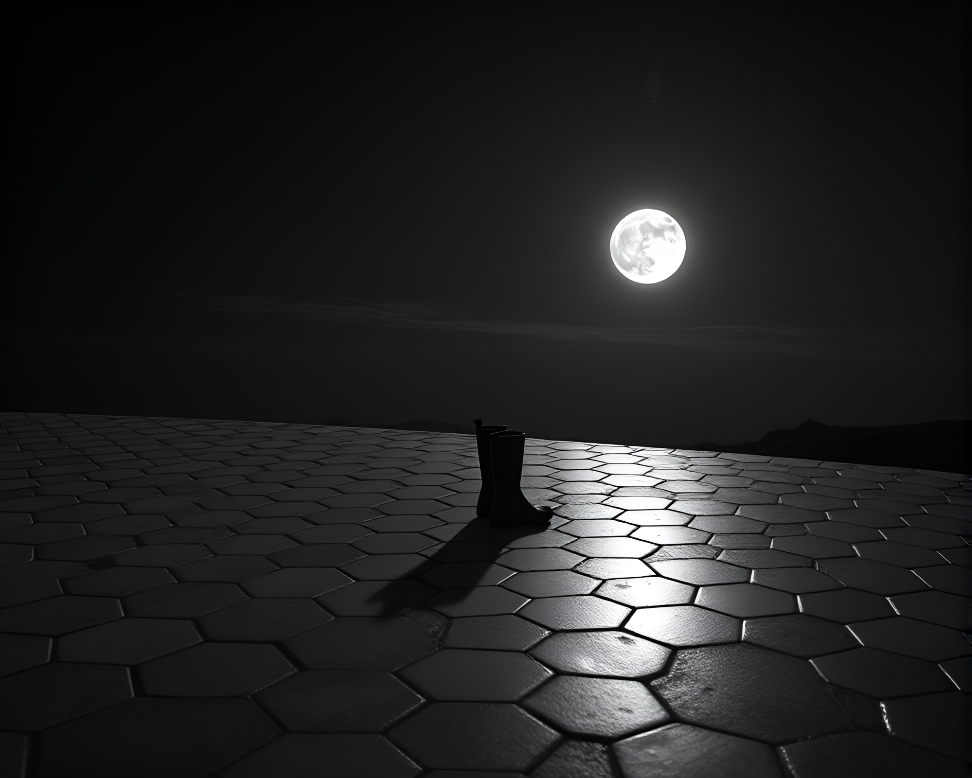 Celestial Gravity: Monochrome Moonlit Hexagonal Tiling – free AI stock image