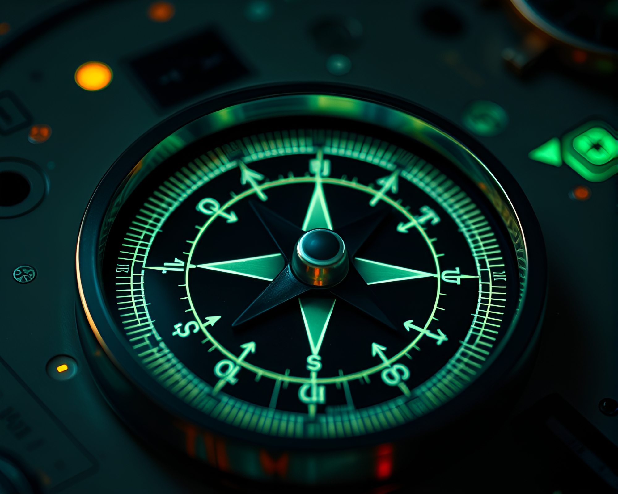 Technical Compass Illuminated in Glow-in-the-Dark Style – free AI stock image
