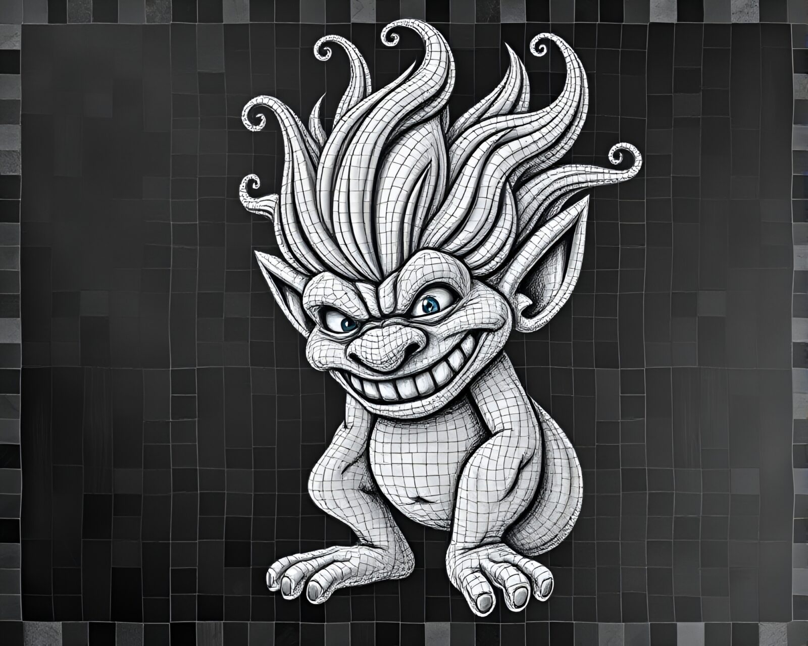 Fantasy troll king in detailed chalkboard mosaic artwork