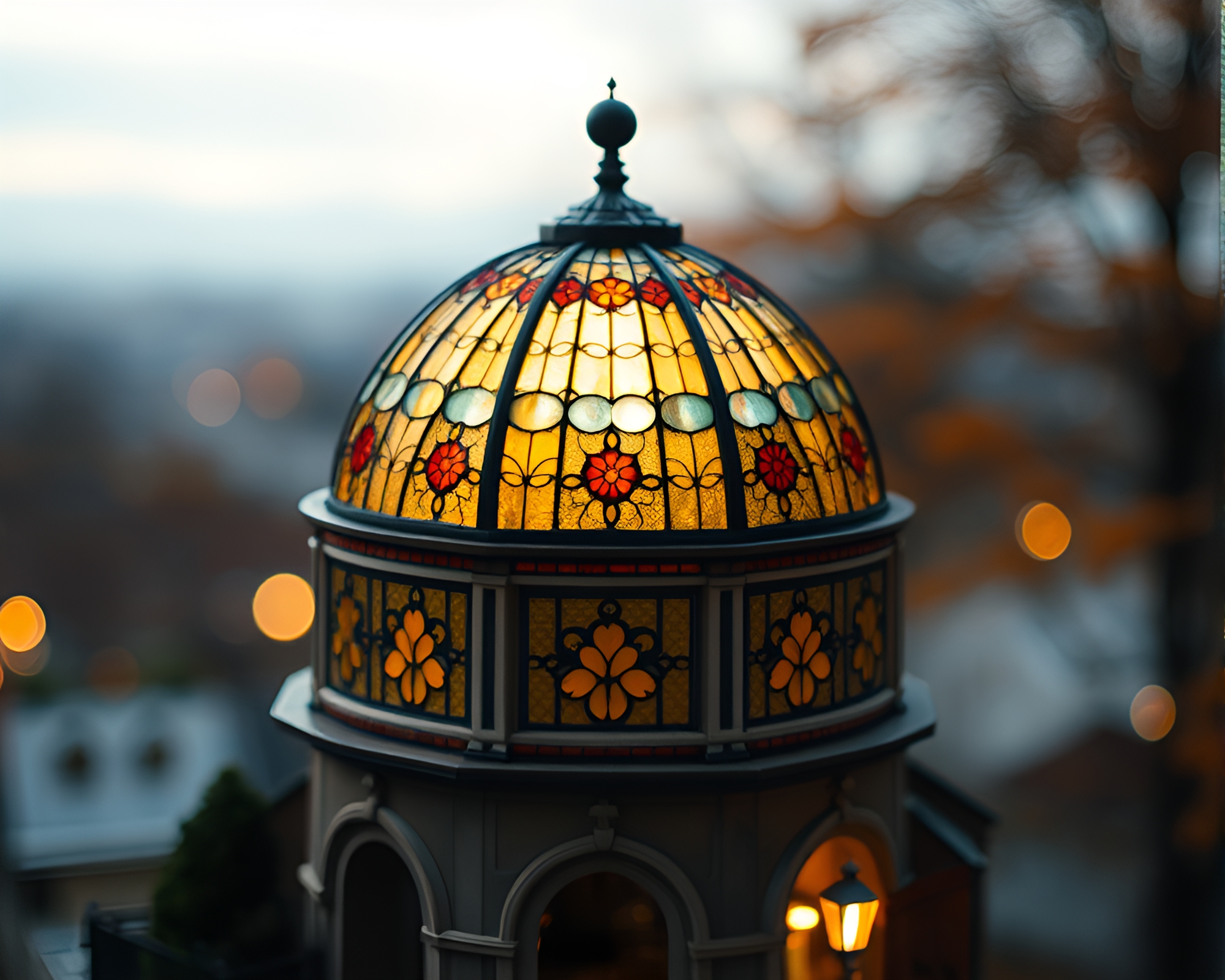 Stained Glass Dome: Pixelated Light Fantasy – free AI stock image