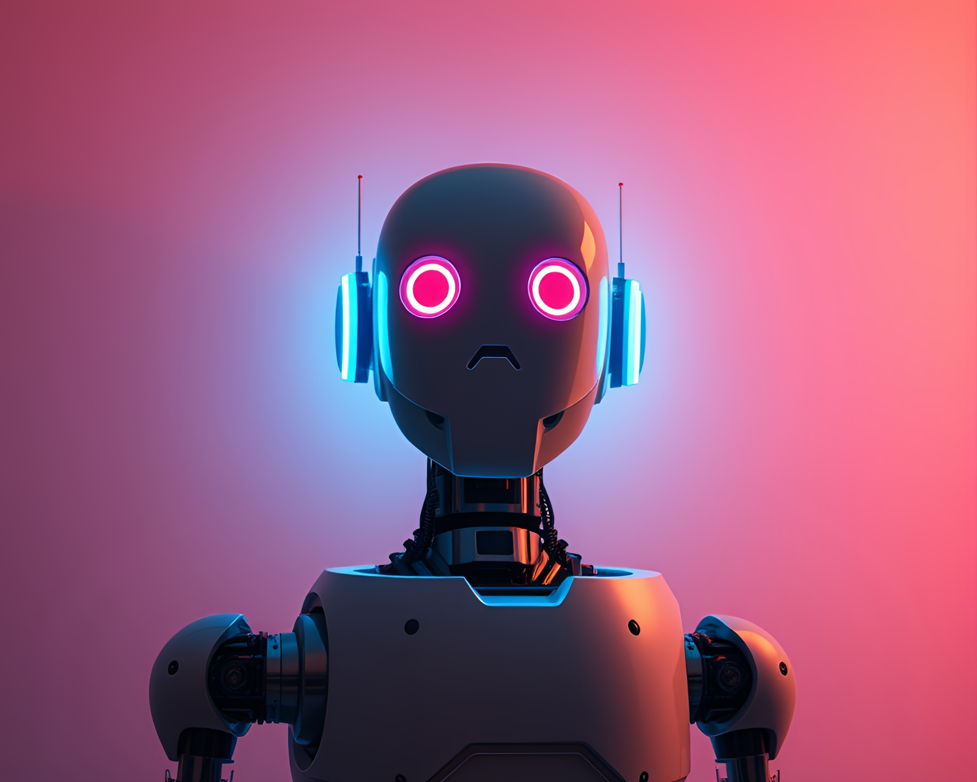 Futuristic Robot in Neon Sign Glow Composition – free AI stock image