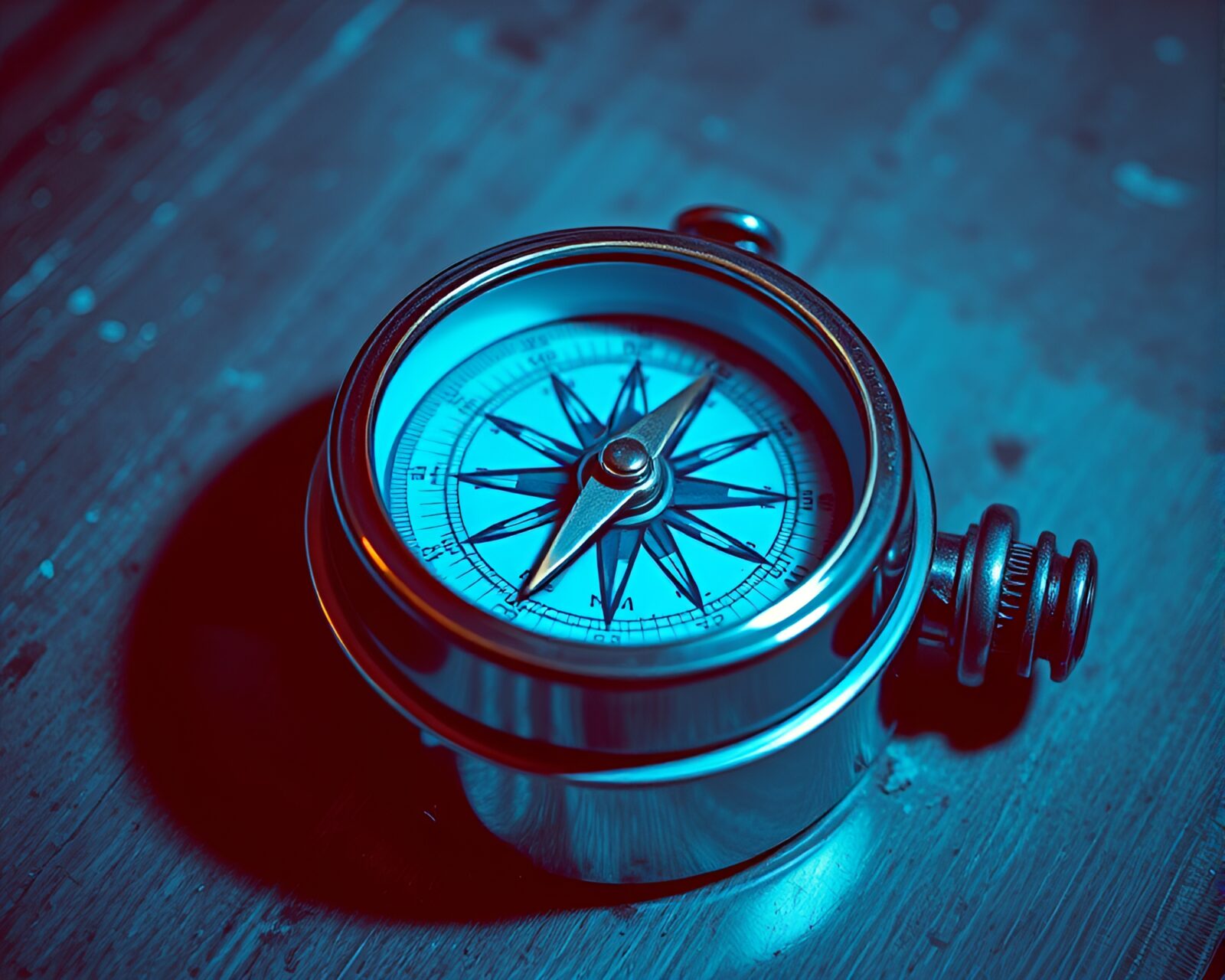 Infrared photo of antique compass with cobalt blue hues