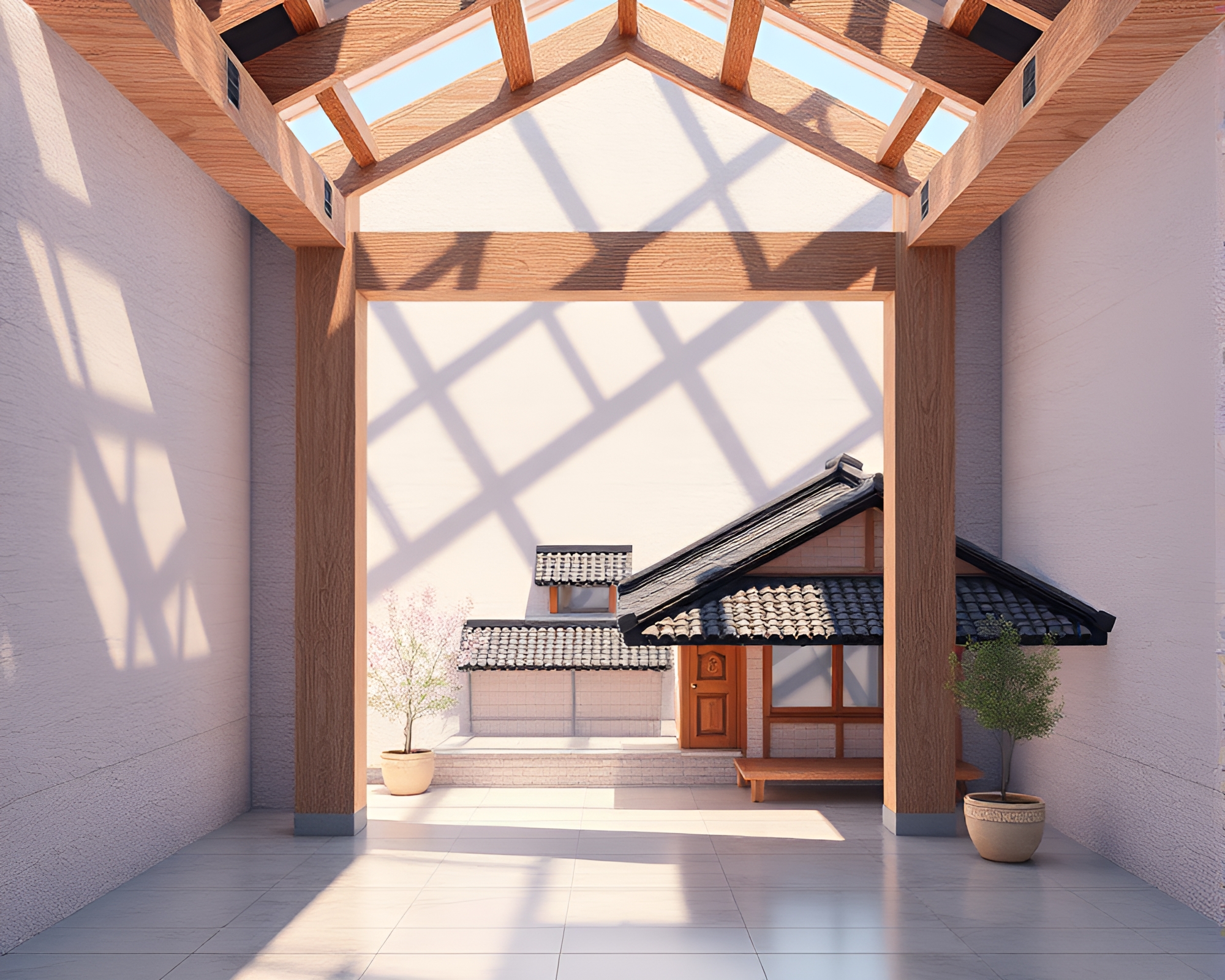Modern Architecture Surrounding Nature’s Hot Spring Oasis – free AI stock image