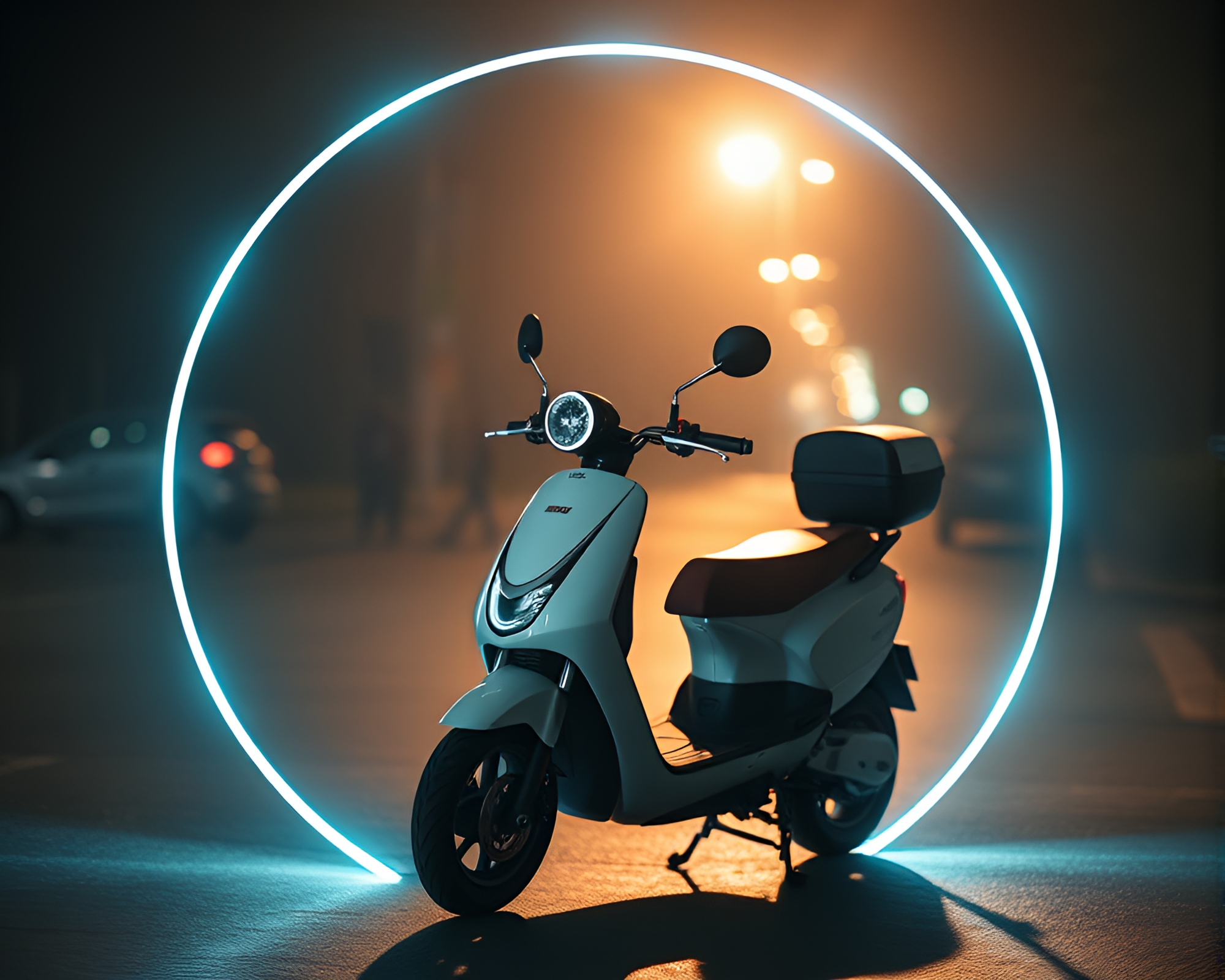 Holographic Electric Scooter in Circular Frame – free AI stock image