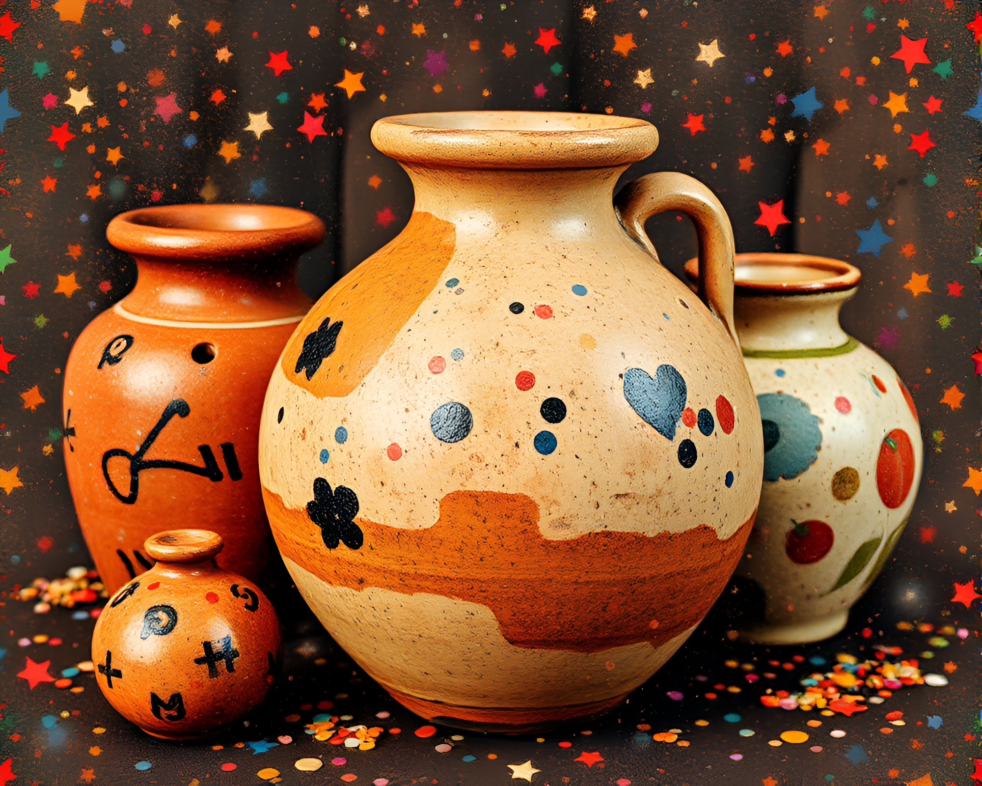 Rustic Pottery Collage: Confetti Color Burst – free AI stock image