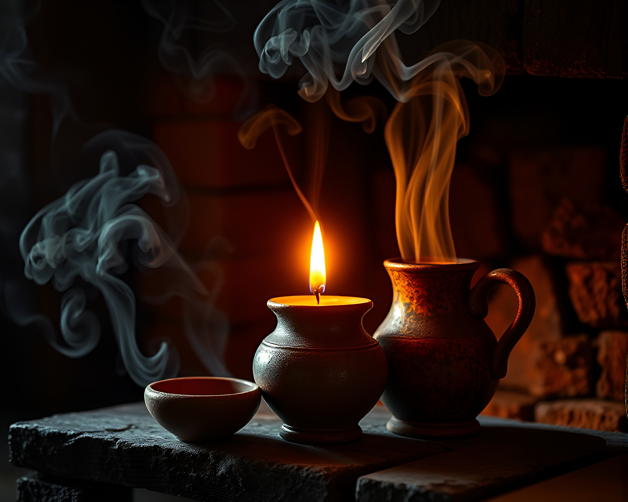Fractal Pottery in Candle Smoke Light – free AI stock image