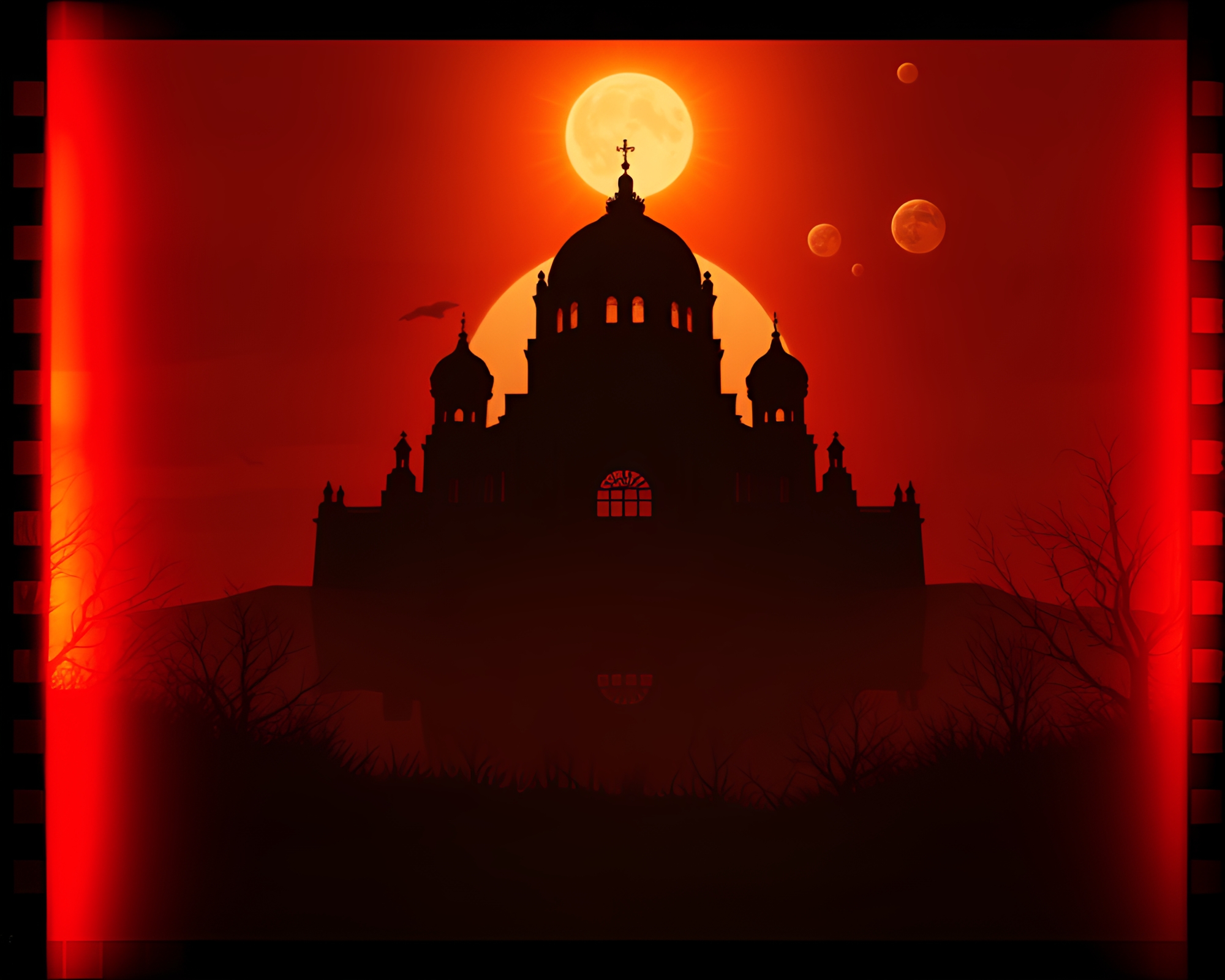 Lovecraftian Horror Reflection Silhouette in Solar Flare Glow – free AI stock image