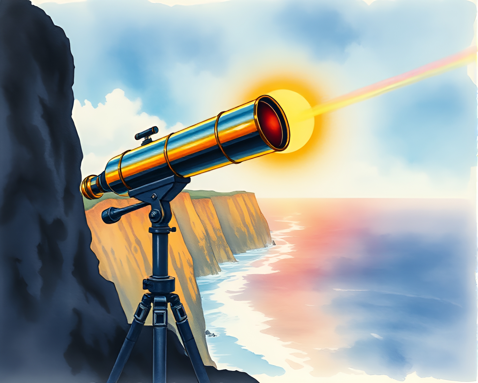 Vintage Telescope Horizon: Wildlife Watercolor Splendor – free AI stock image