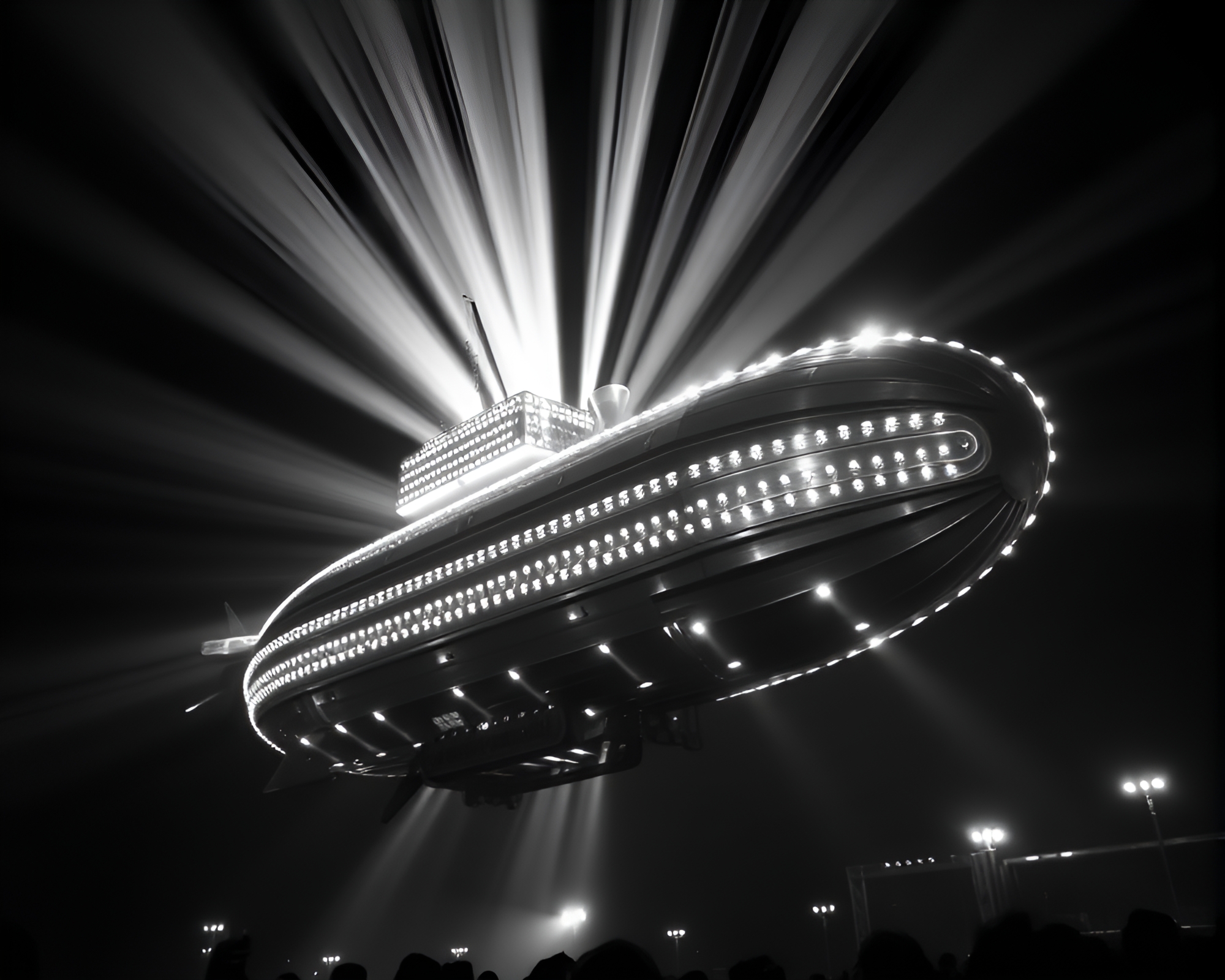 Steampunk Airship in Opera House Lens Flare – free AI stock image