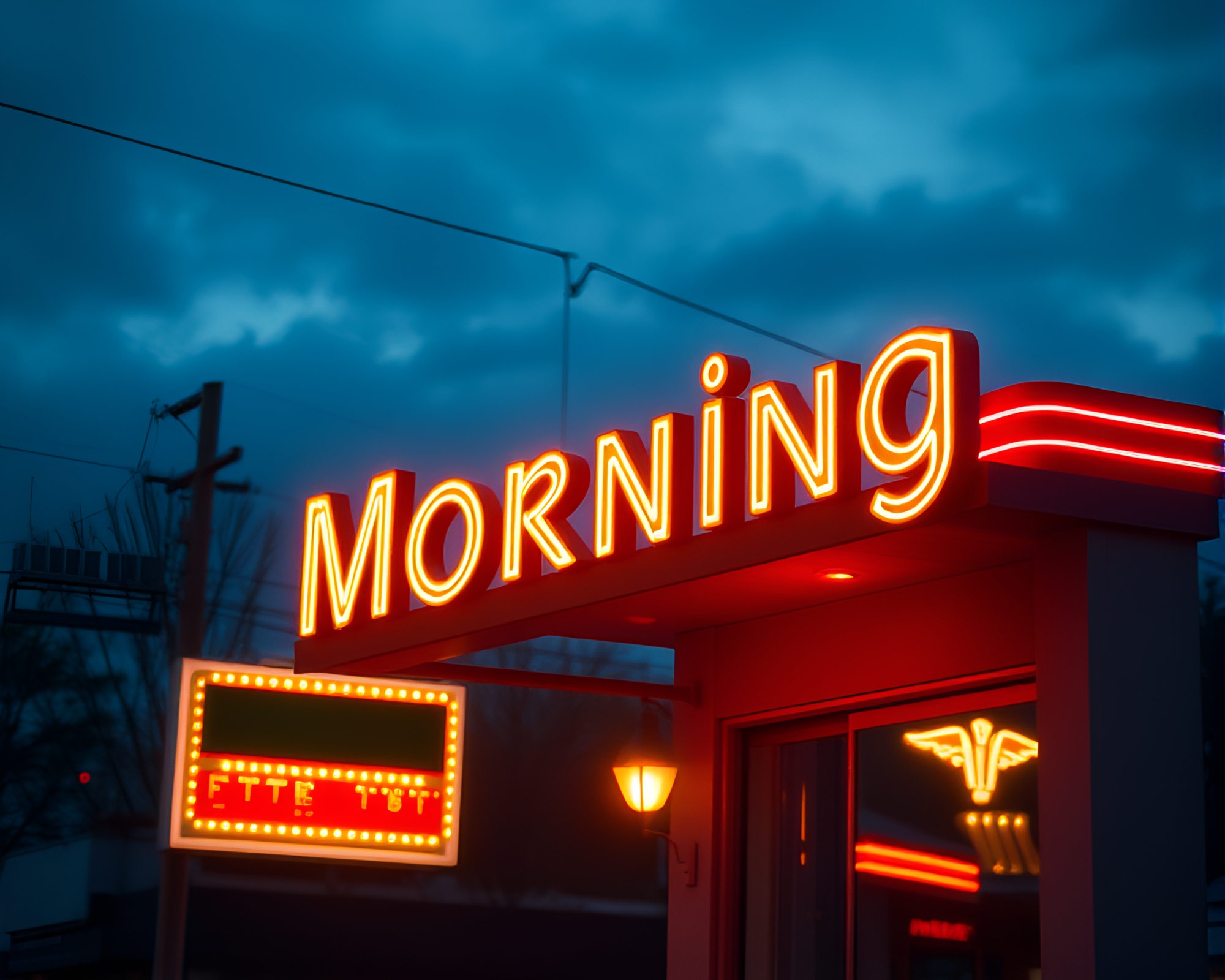 Neon Sign Illuminated by Morning Golden Light Leaks – free AI stock image