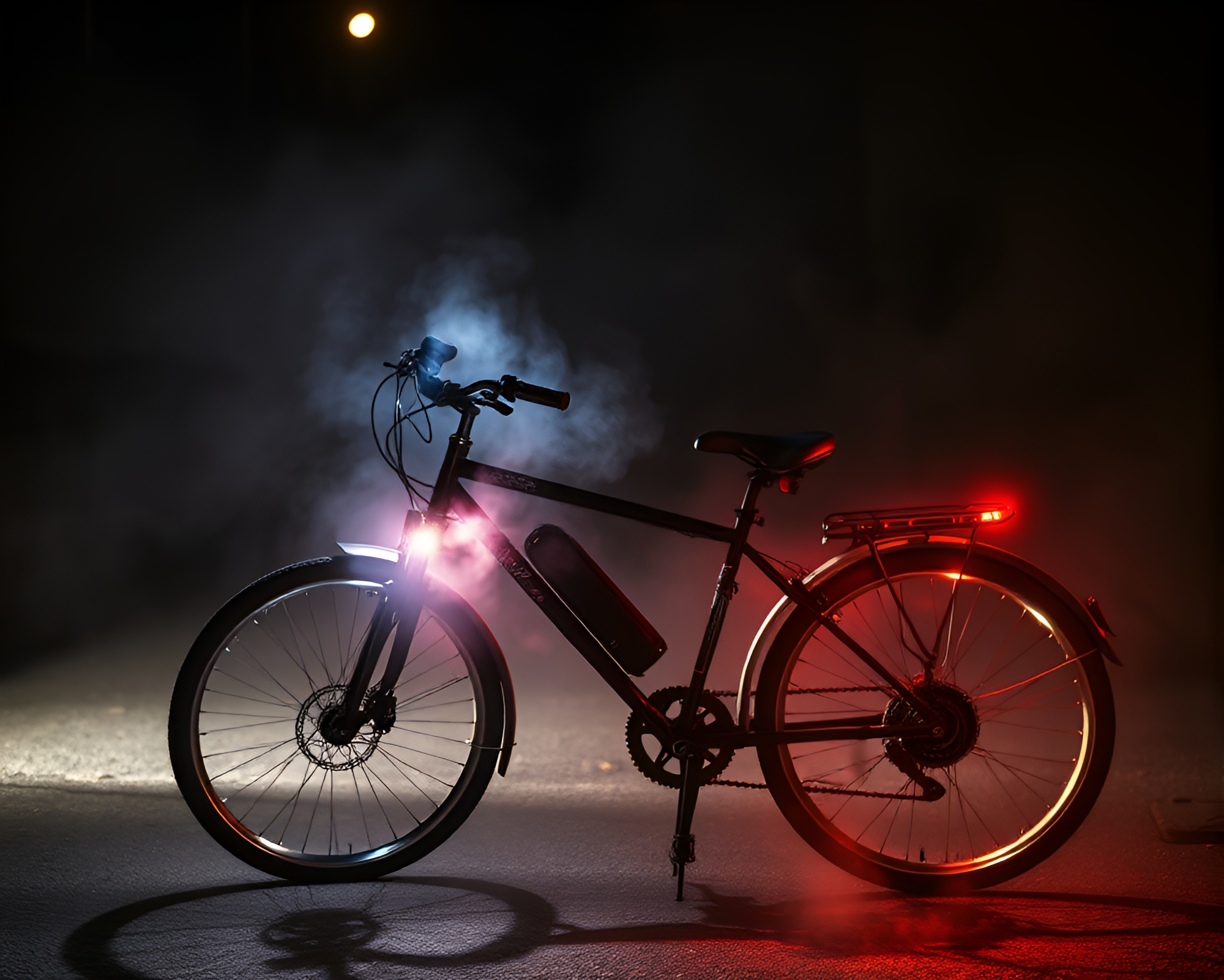 Solar-Powered Bike In Smoky Light Painting – free AI stock image