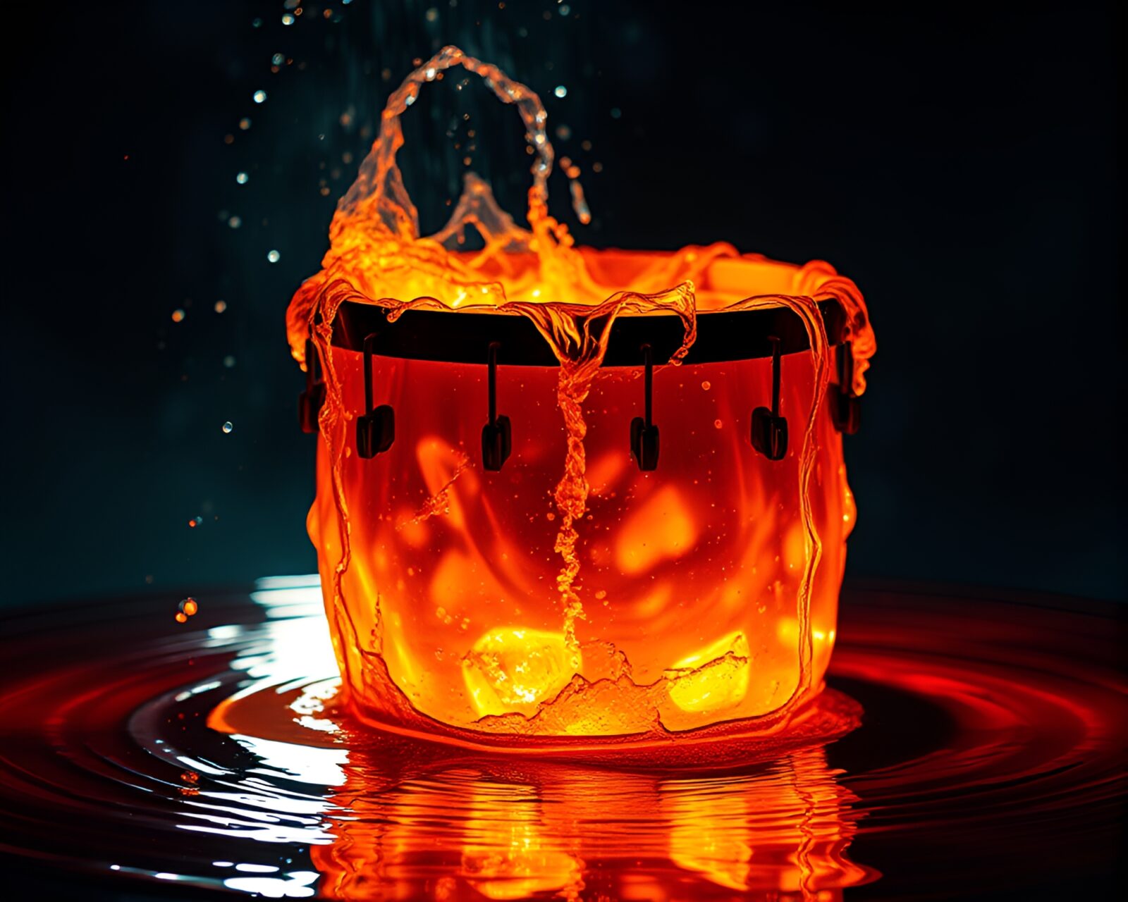 Distorted water view of drum in library lamp lighting