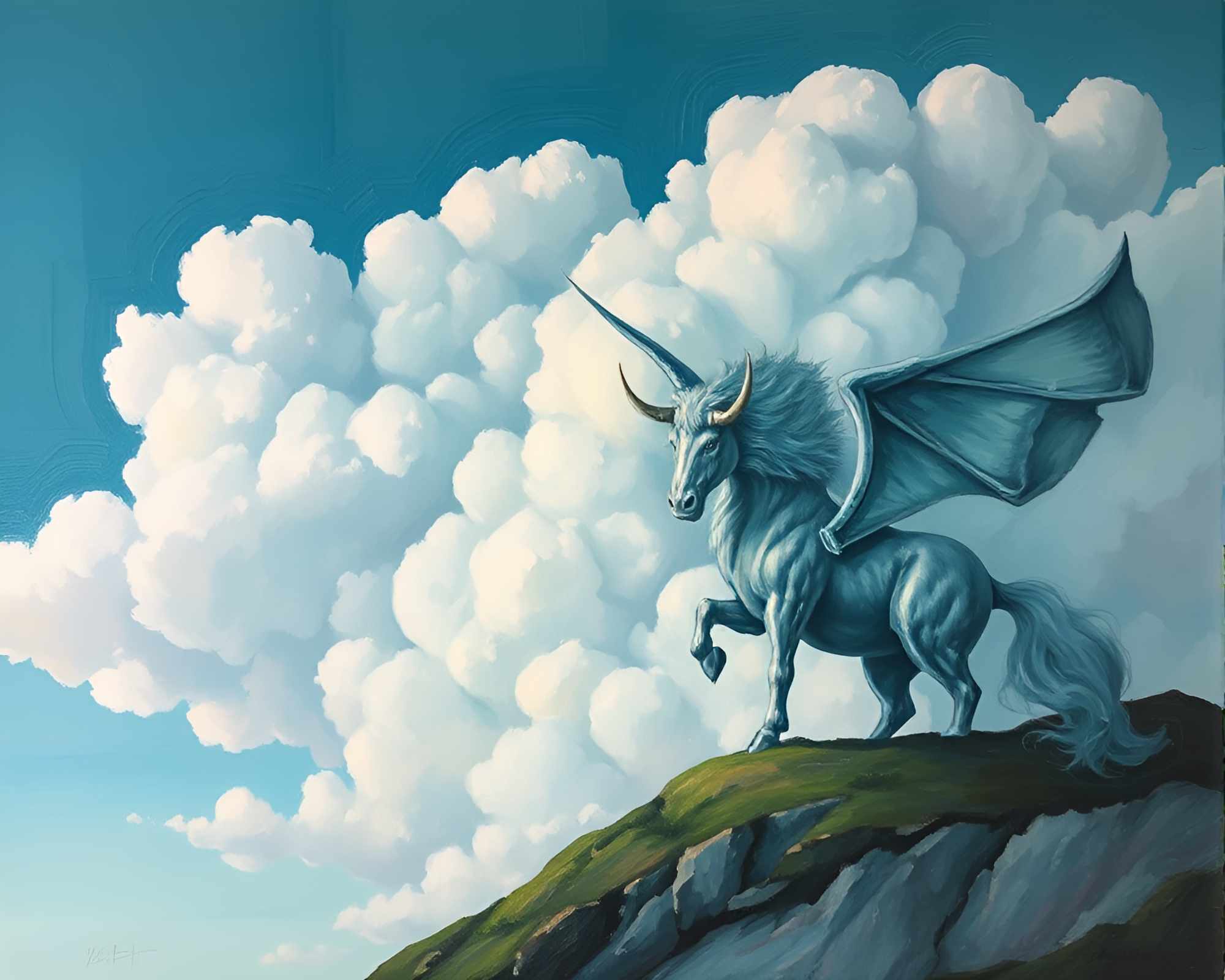 Teal Serenity: Minotaur in the Clouds – free AI stock image