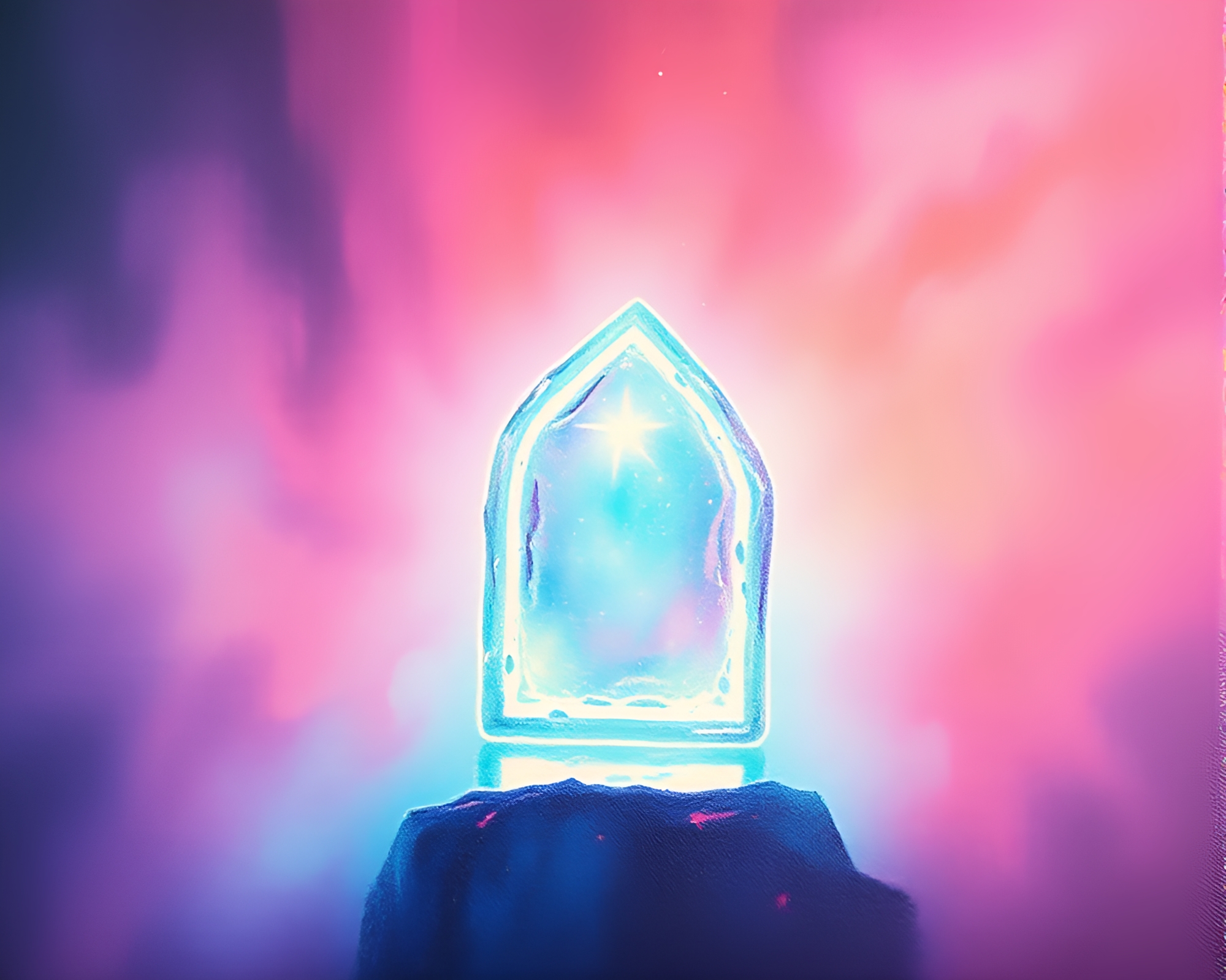 Glowing Rune Stone in Halftone Grid Dreamland – free AI stock image