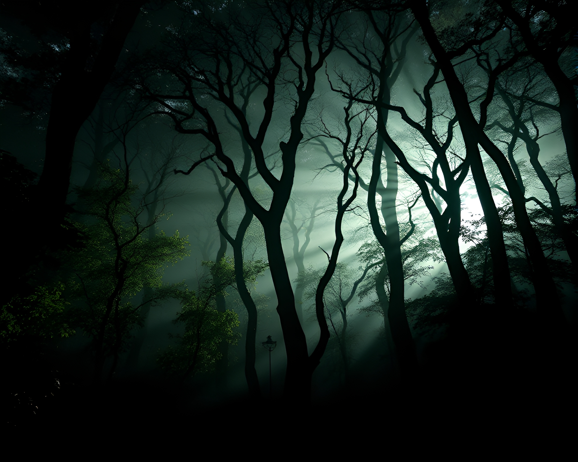 Ancient Grove: Backlit Silhouette in Digital Noise Stereograph – free AI stock image