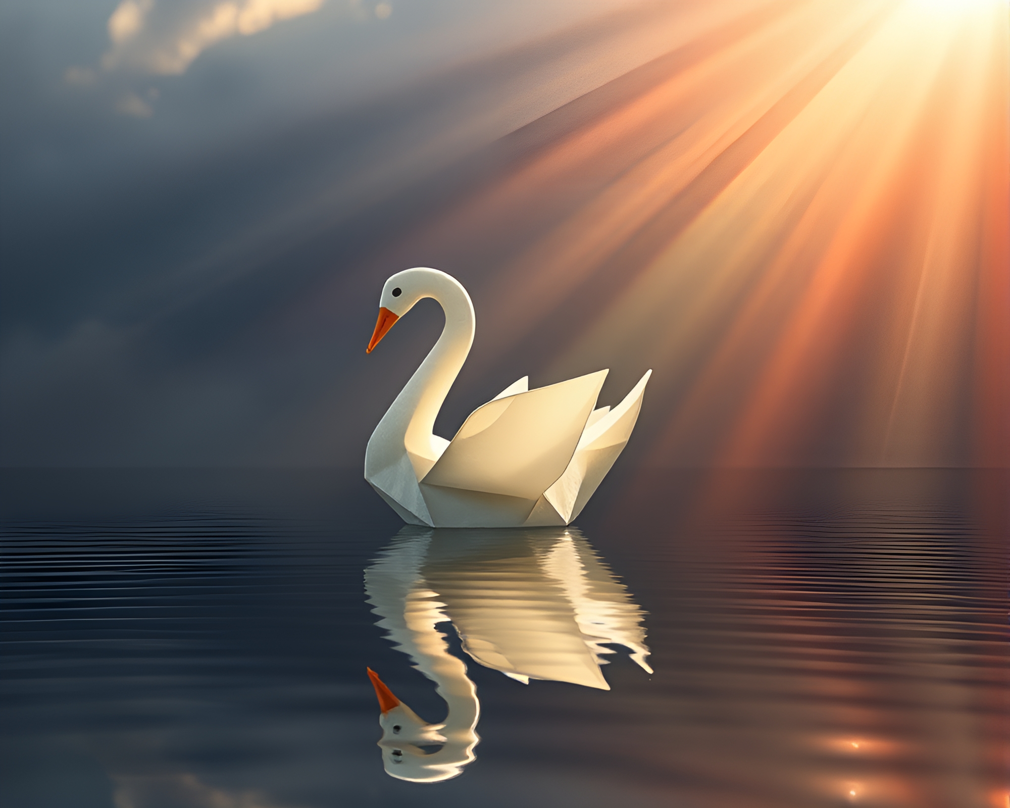 Origami Swan Rainbow Refraction God Rays Procedural Generation – free AI stock image