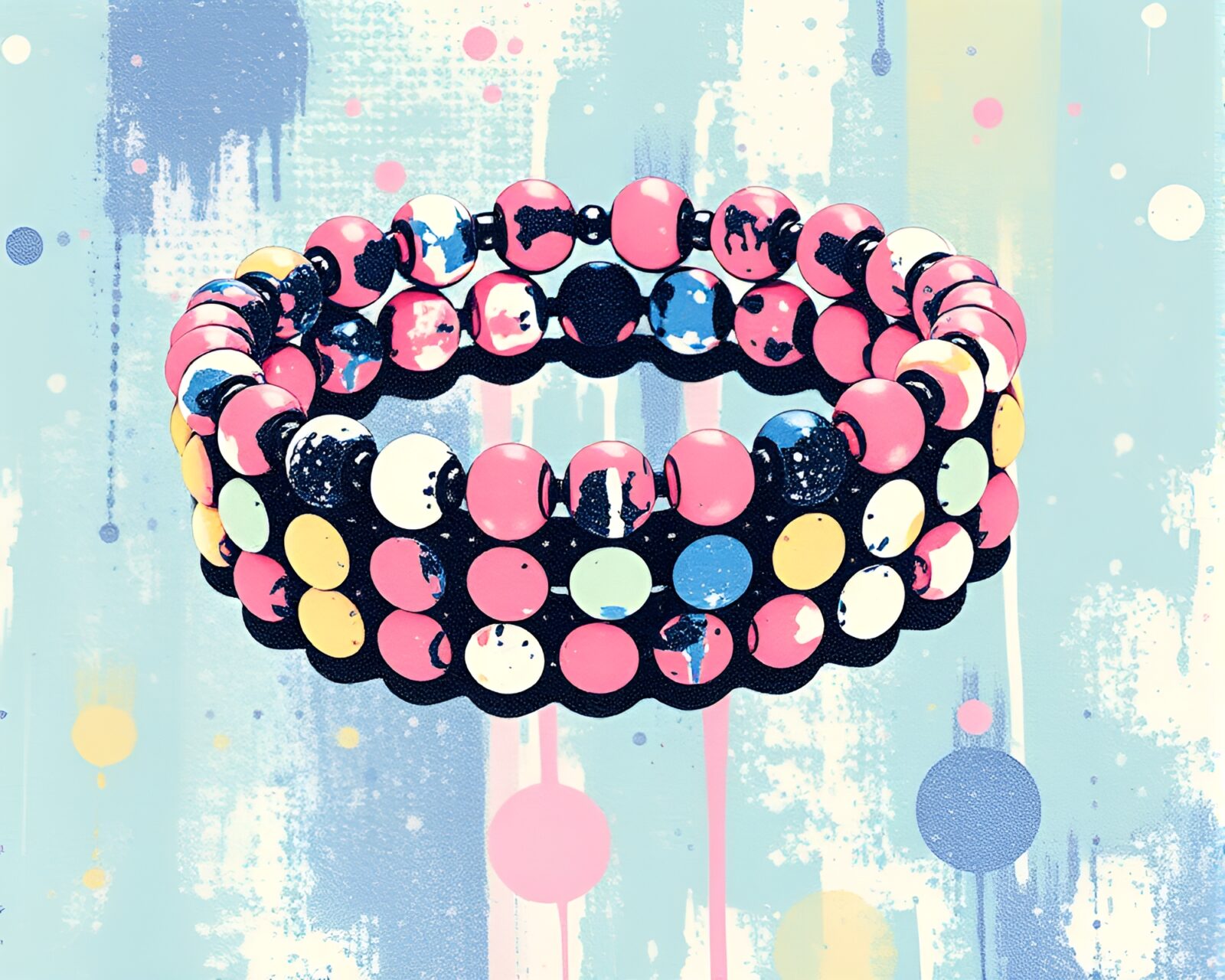 Abstract bracelet design with glitch art distortion in acid wash colors