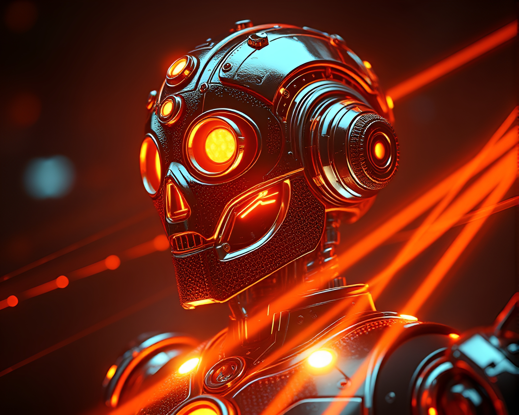 Steampunk Robot Embroidered in Light Streaks CGI Render – free AI stock image