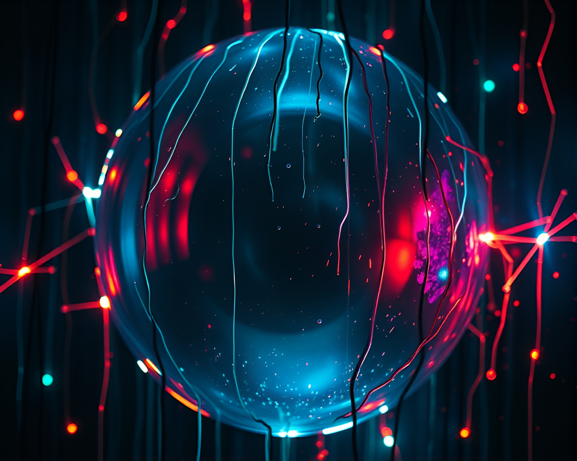 Neon Wireframe Glass Orb in Dripped Paint Style – free AI stock image