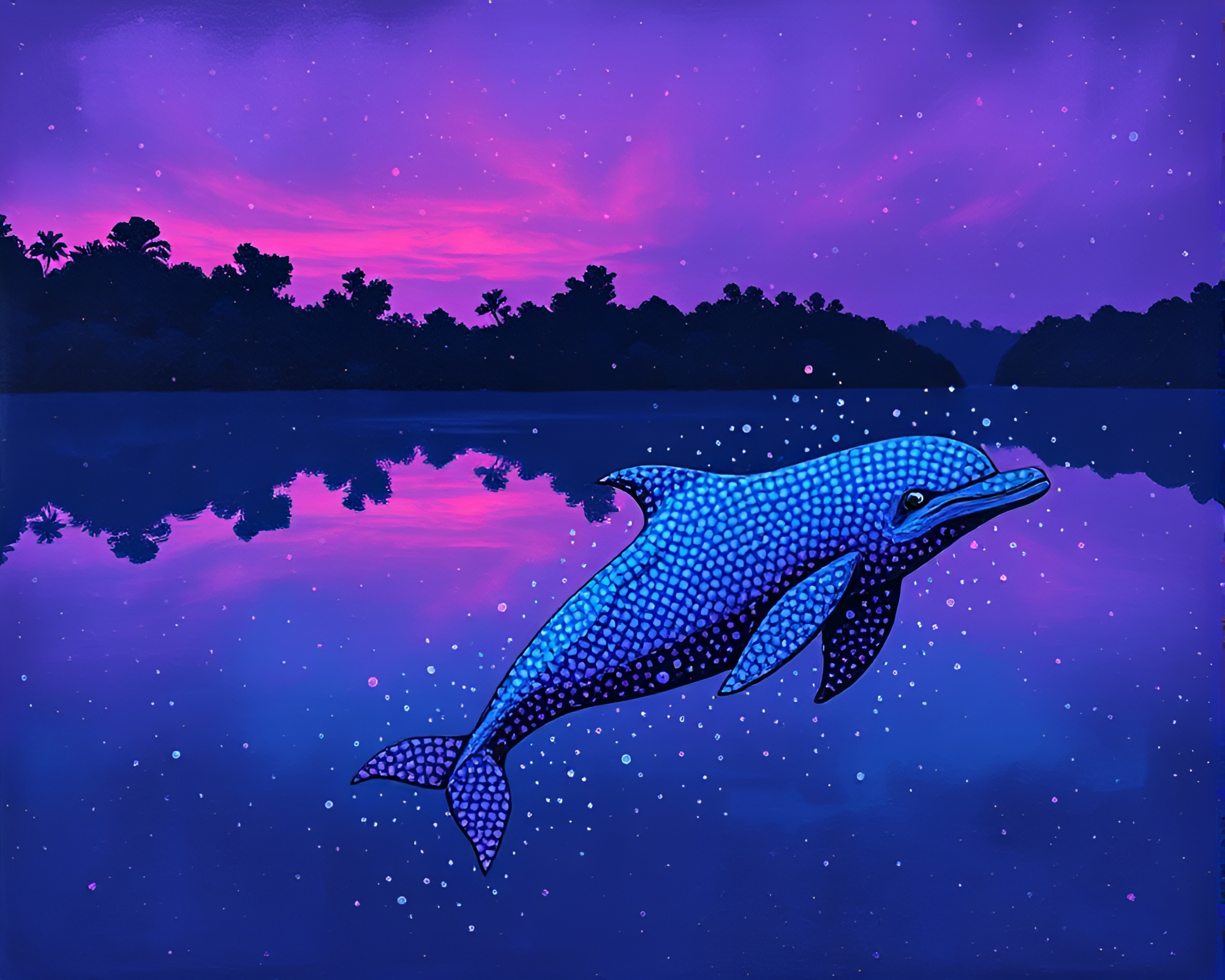 Twilight Impasto: Amazon River Dolphin in Screenprint Dots – free AI stock image