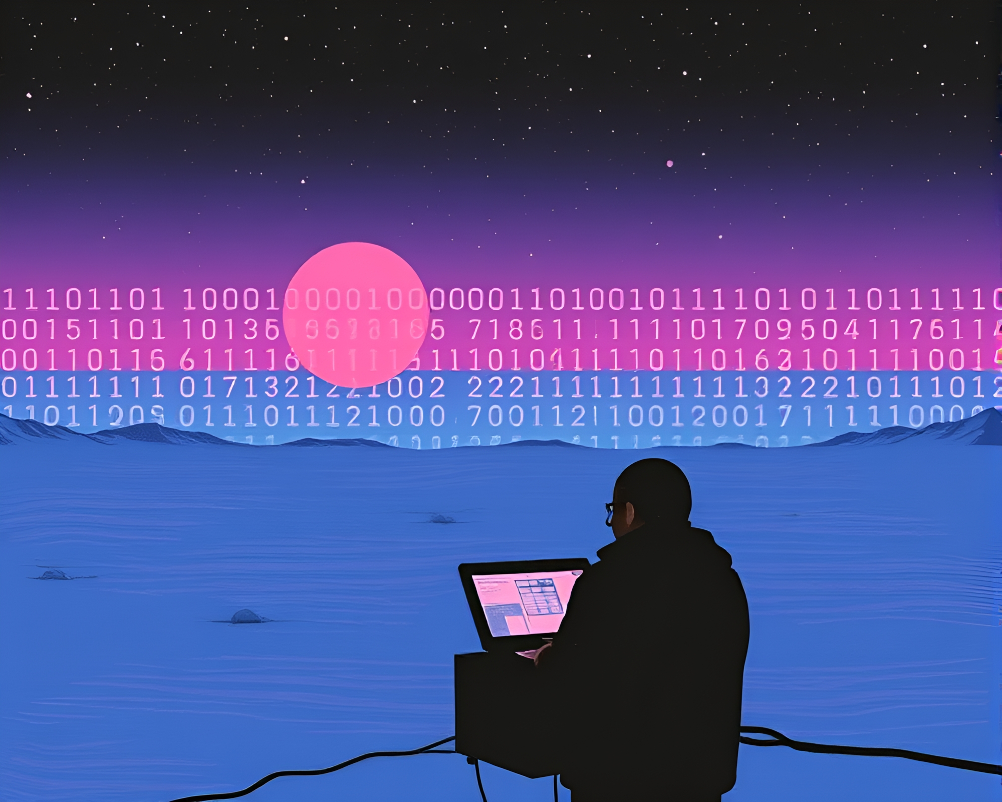 Morse Code Synthwave Collage at Polar Twilight – free AI stock image